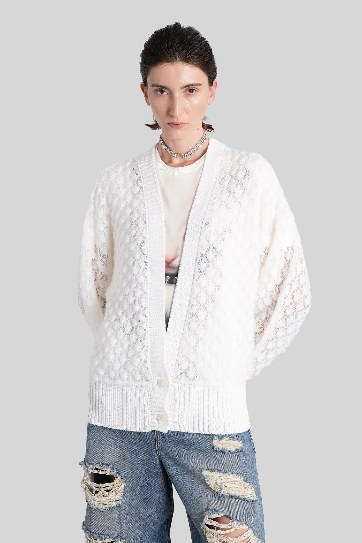 Blumarine Cardigan In White Polyamide