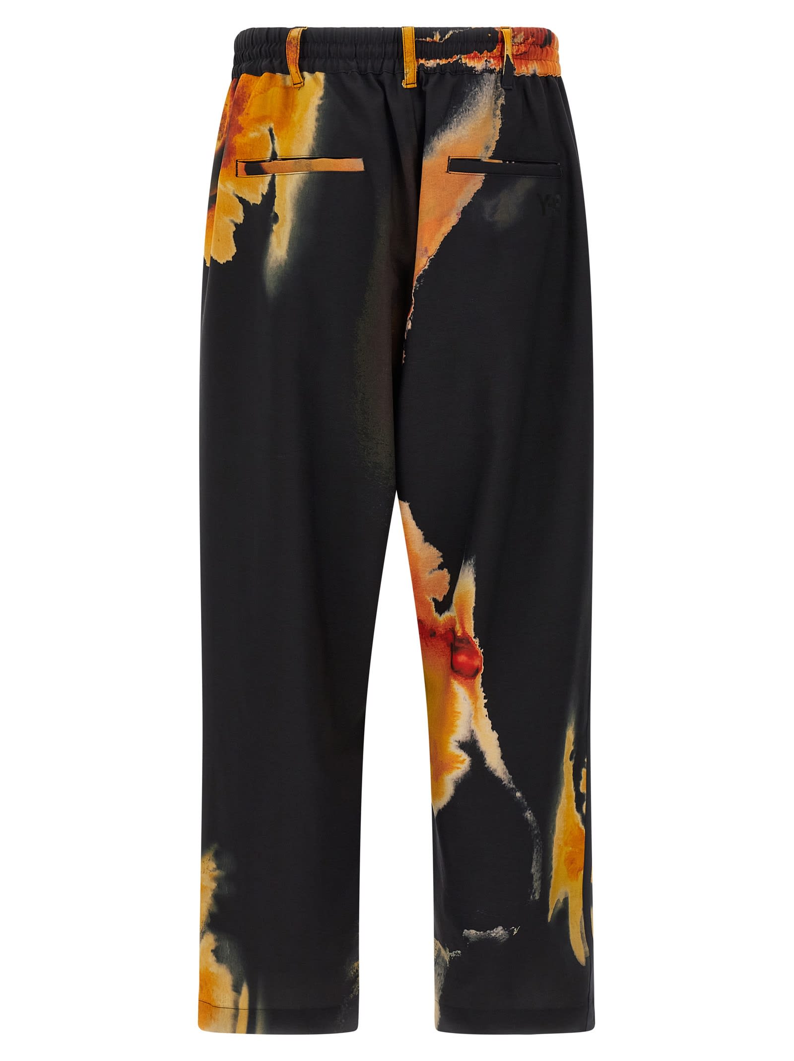Y-3 Technical Fabric Trousers With Striking Print And Adjustable Features In Black