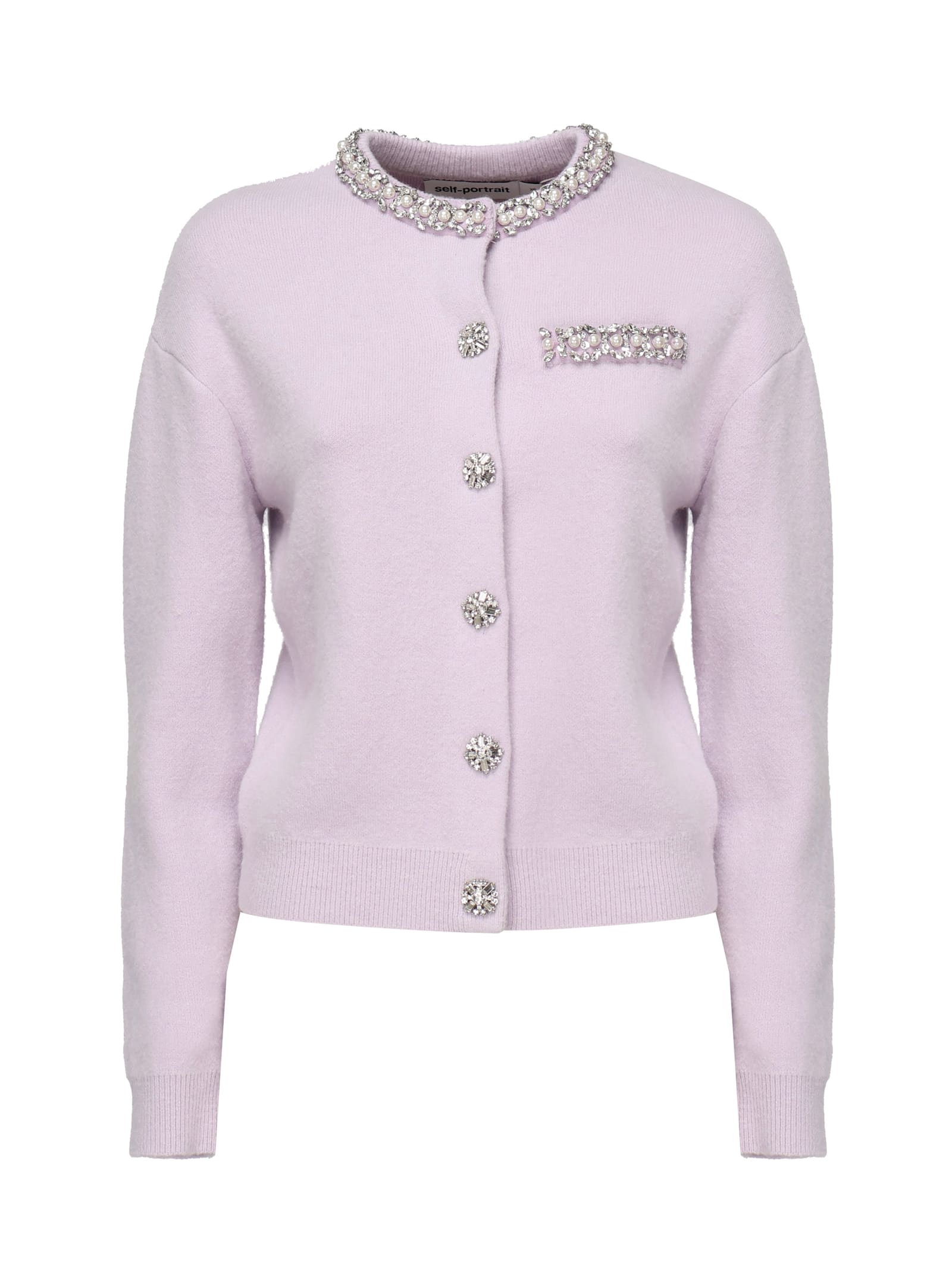 Self-portrait Lilac Stretch Viscose Blend Cardigan In Purple
