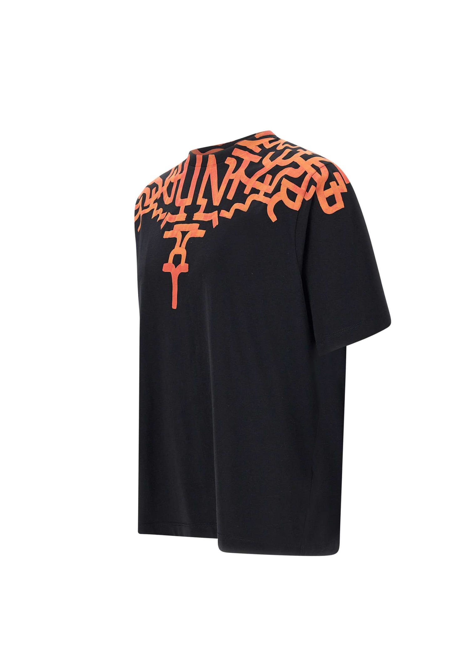 Shop Marcelo Burlon County Of Milan Graffiti Wings Cotton T-shirt In Black-orange