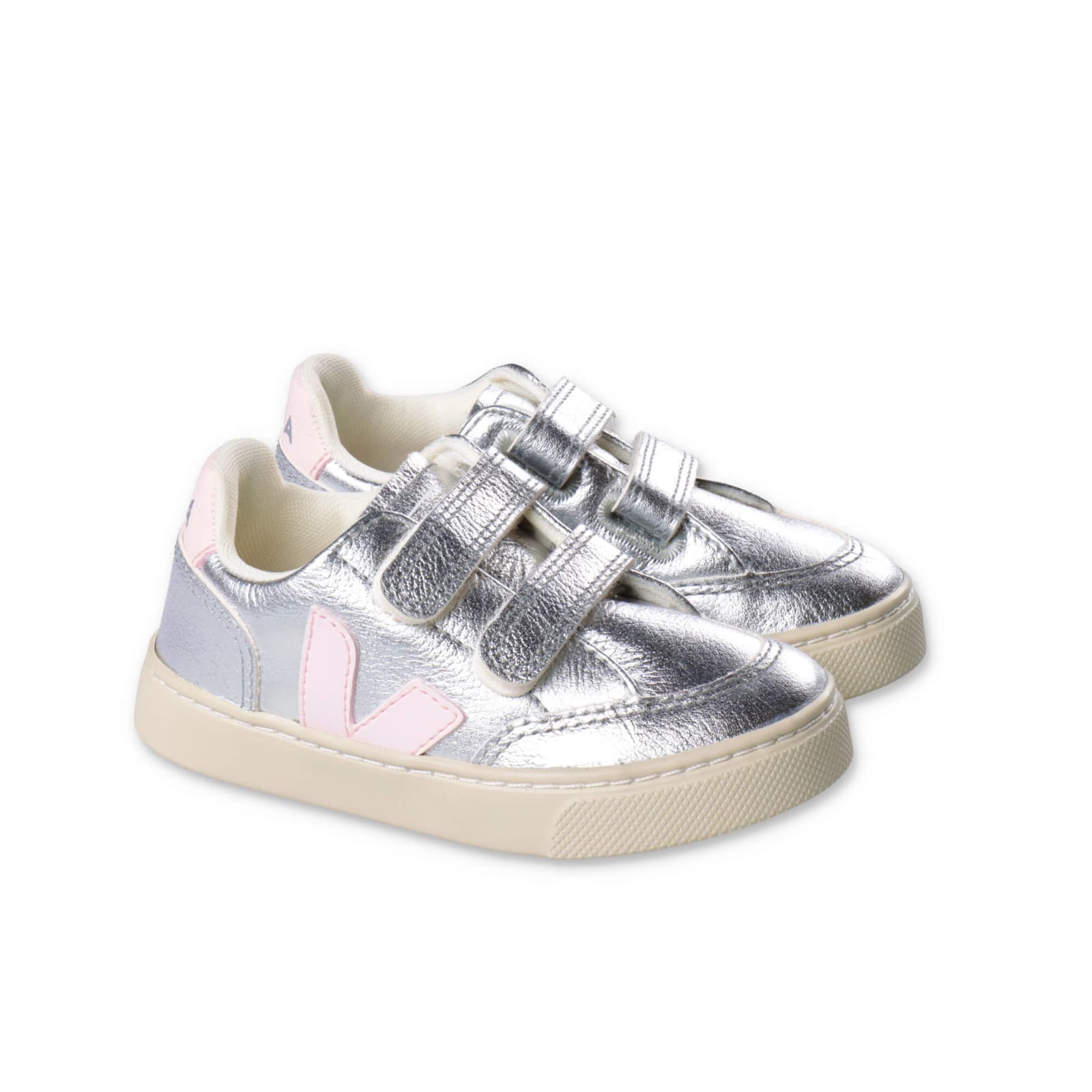 Shop Veja Sneakers Argento In Similpelle Con Velcro Baby Girl