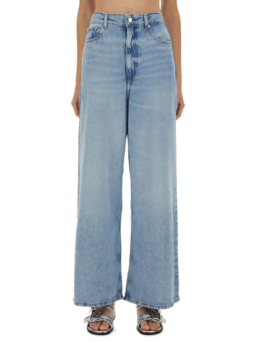 Ganni Soft Rigid Denim Baggy Jeans In Blue