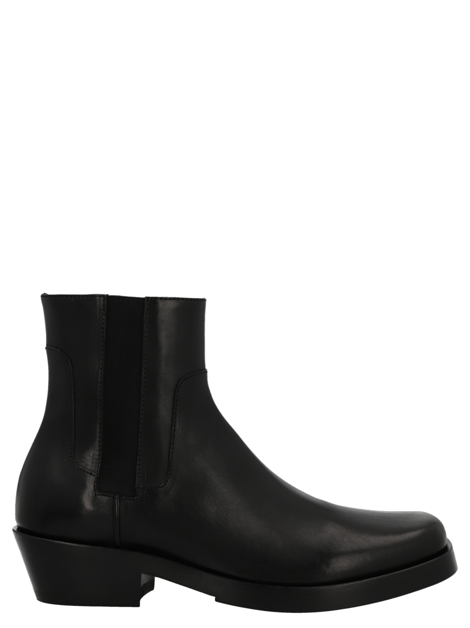Raf Simons Leather Western Ankle Boots In Black