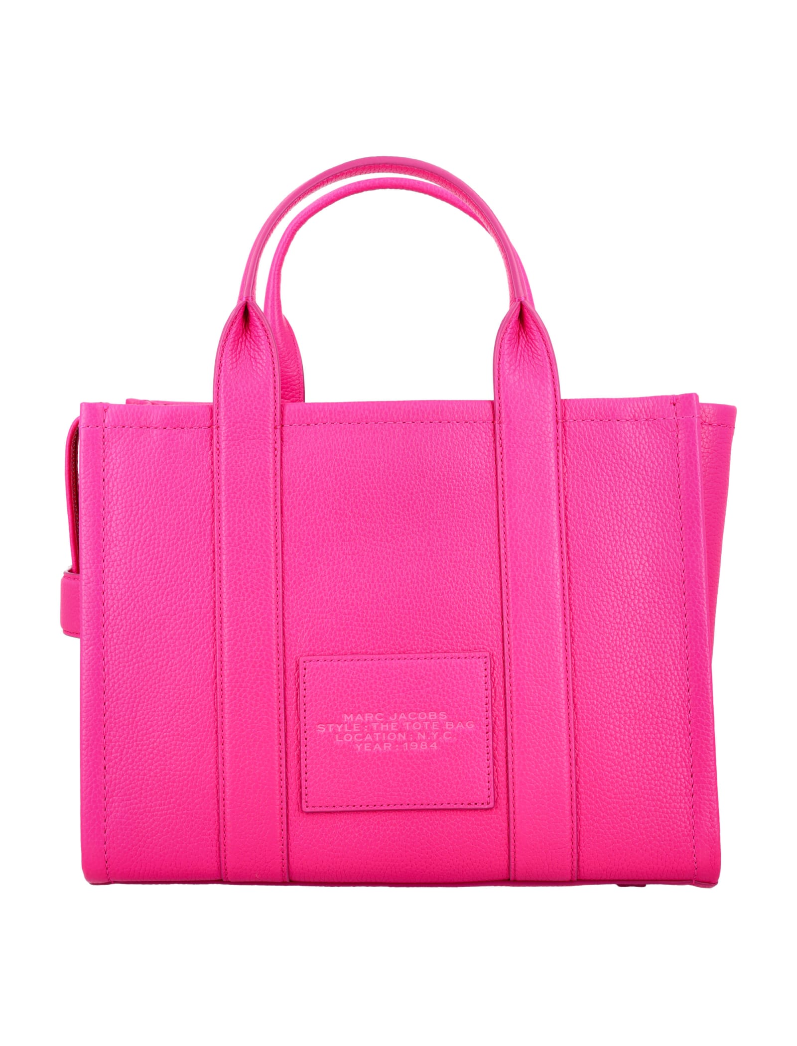 Shop Marc Jacobs The Leather Medium Tote Bag In Hot Pink