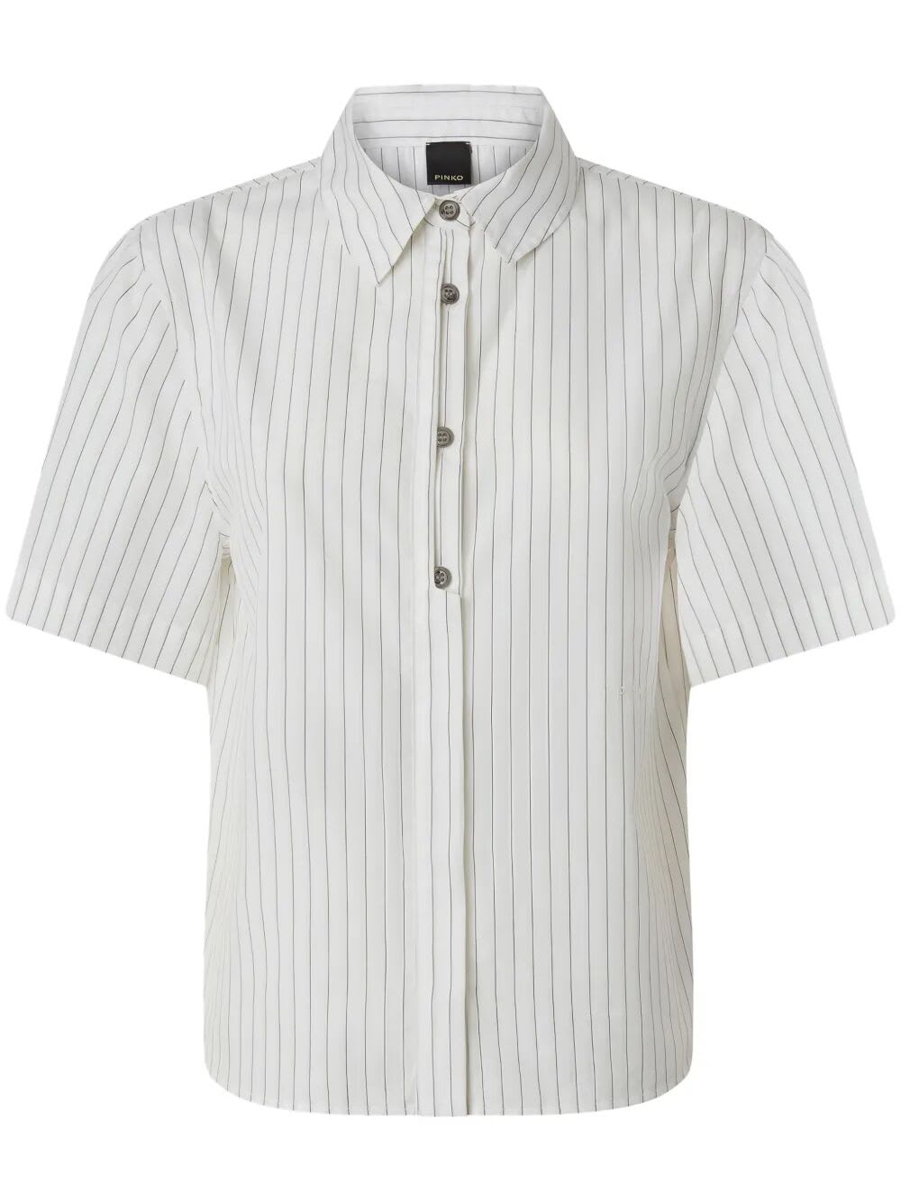 Shop Pinko Innuendo Popeline Shirt In Zpz White Black Beige