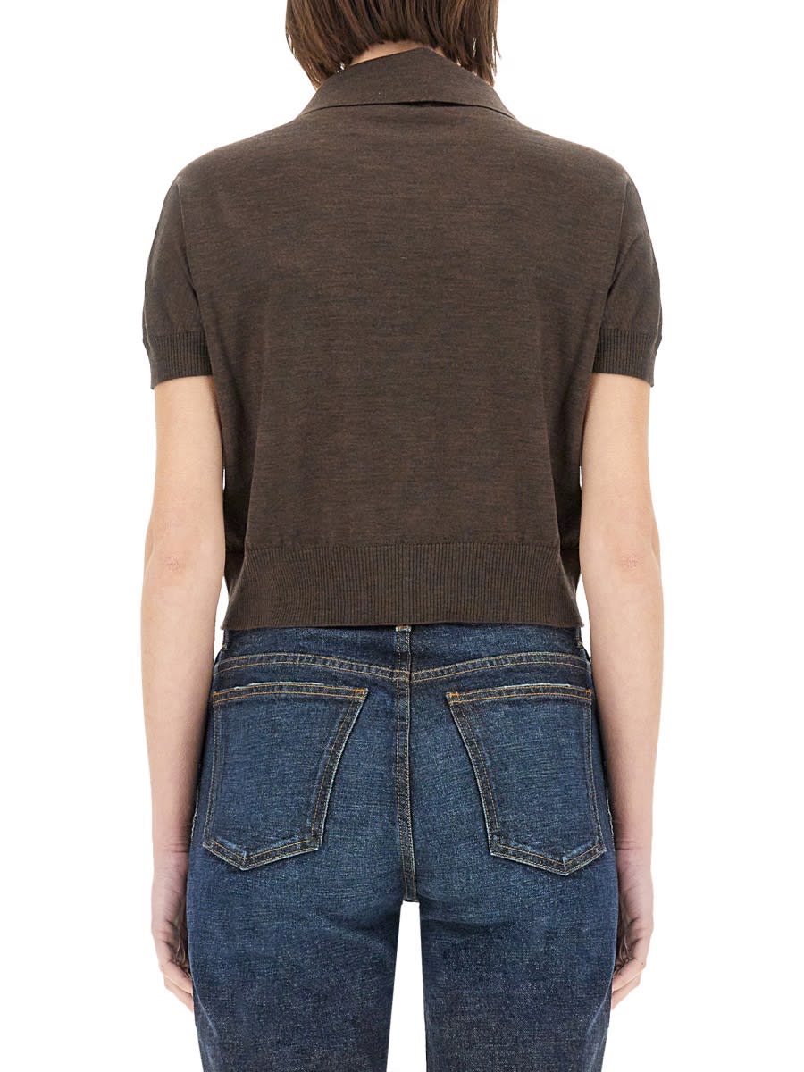 Khaite Morgane Wool-blend Polo Sweater In Brown