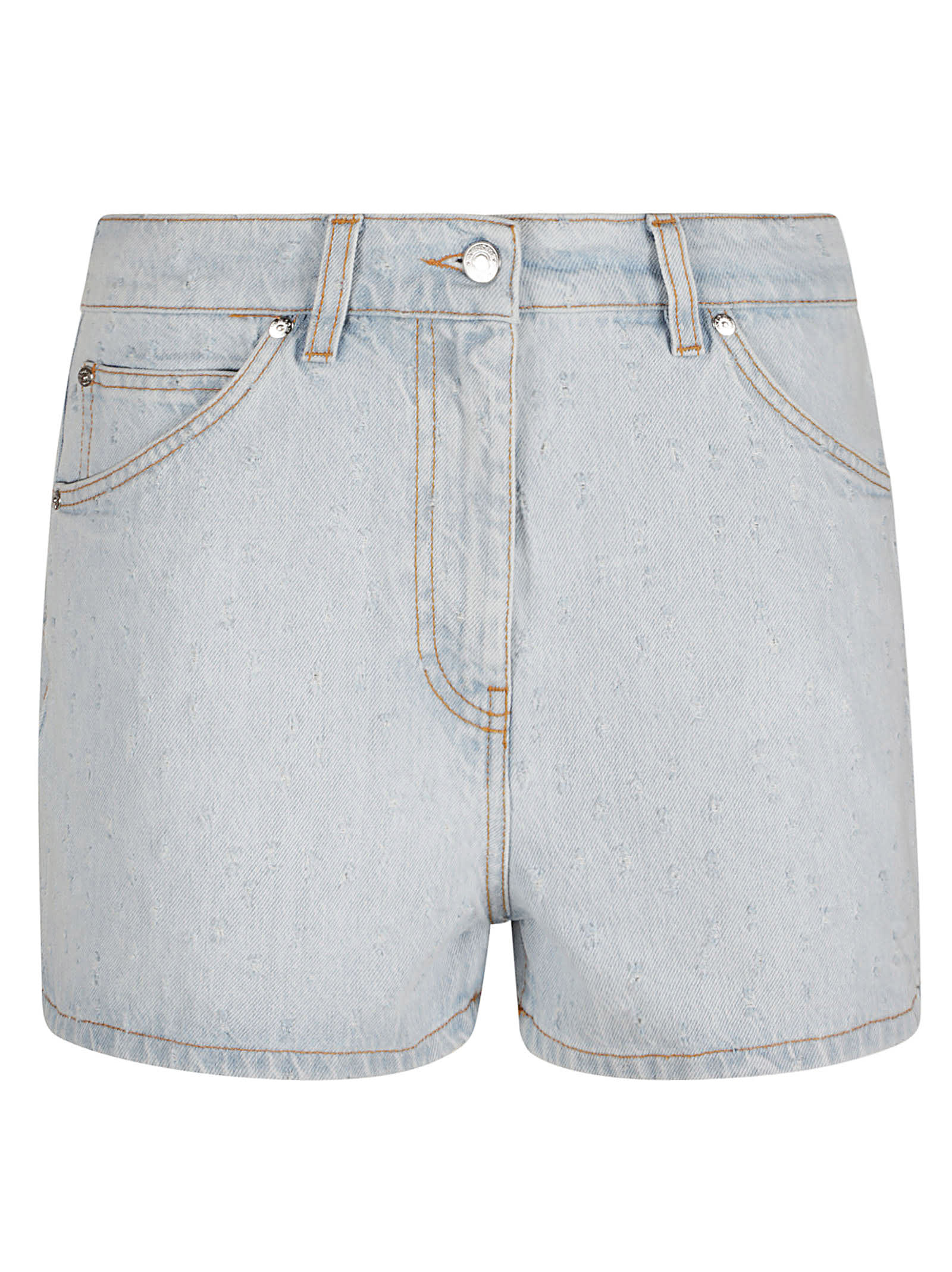 Shop Msgm Denim Shorts In Light Blue