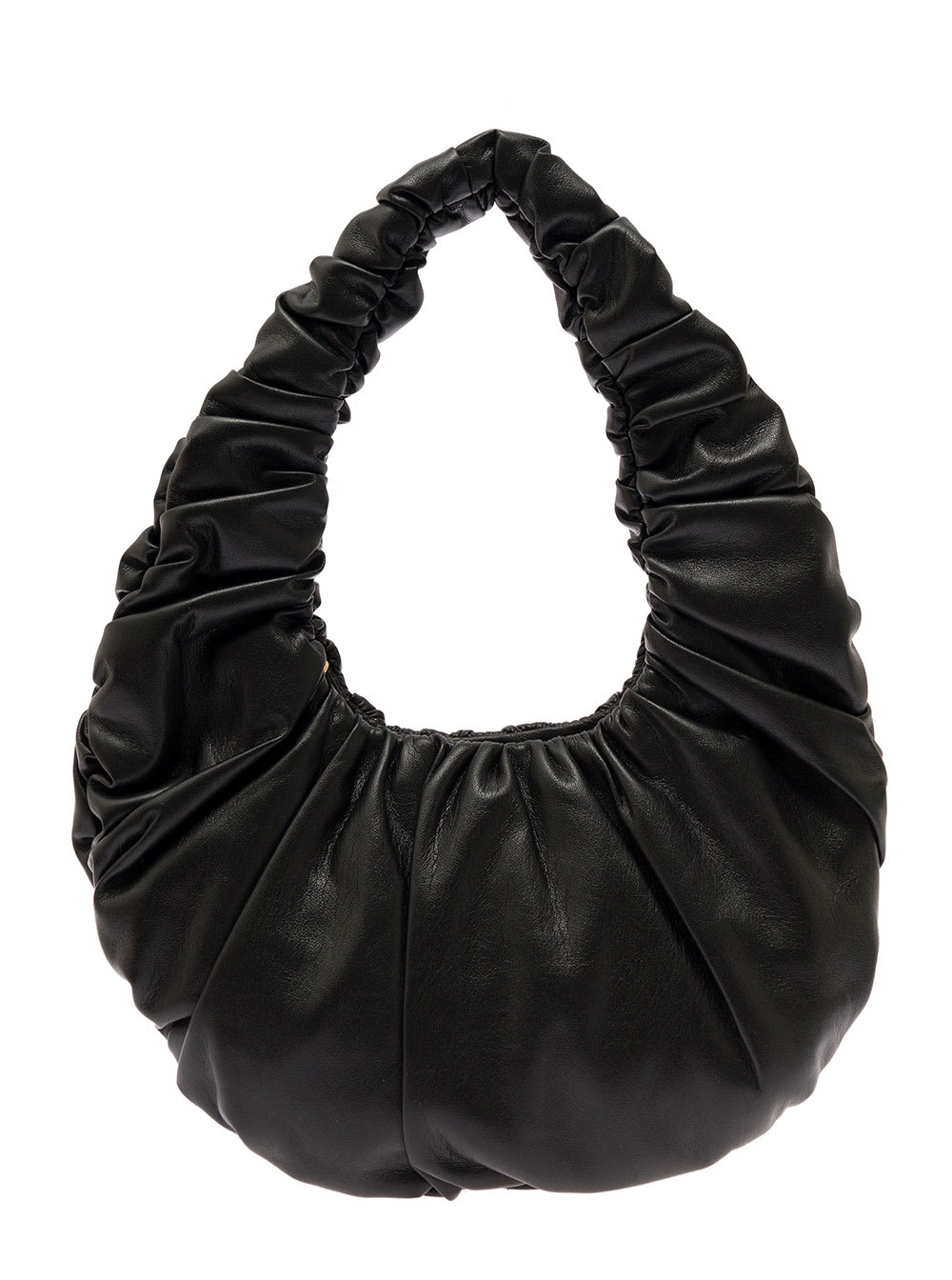 Shop Nanushka Anja Black Baguette Bag With Hobo Handle In Ruched Vegan Leather Woman