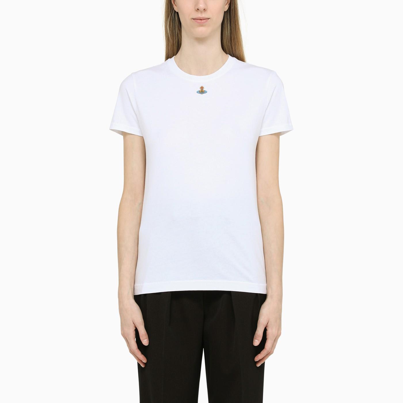 VIVIENNE WESTWOOD WHITE T-SHIRT WITH ORBIT EMBROIDERY