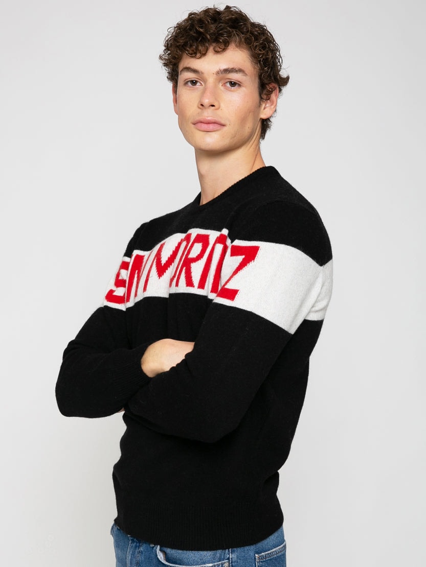 Shop Mc2 Saint Barth Man Sweater With Sun Moritz Print In Black