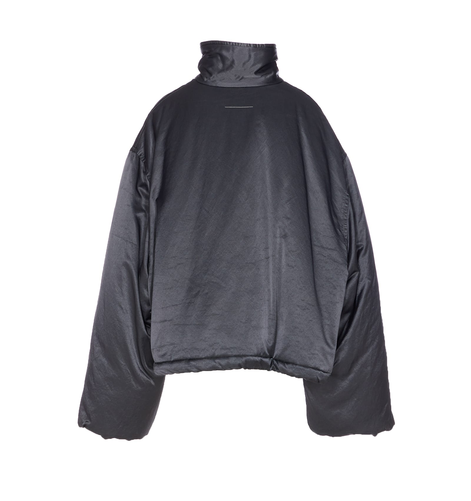 Mm6 Maison Margiela High Collar Down Jacket Featuring Pockets In Gray