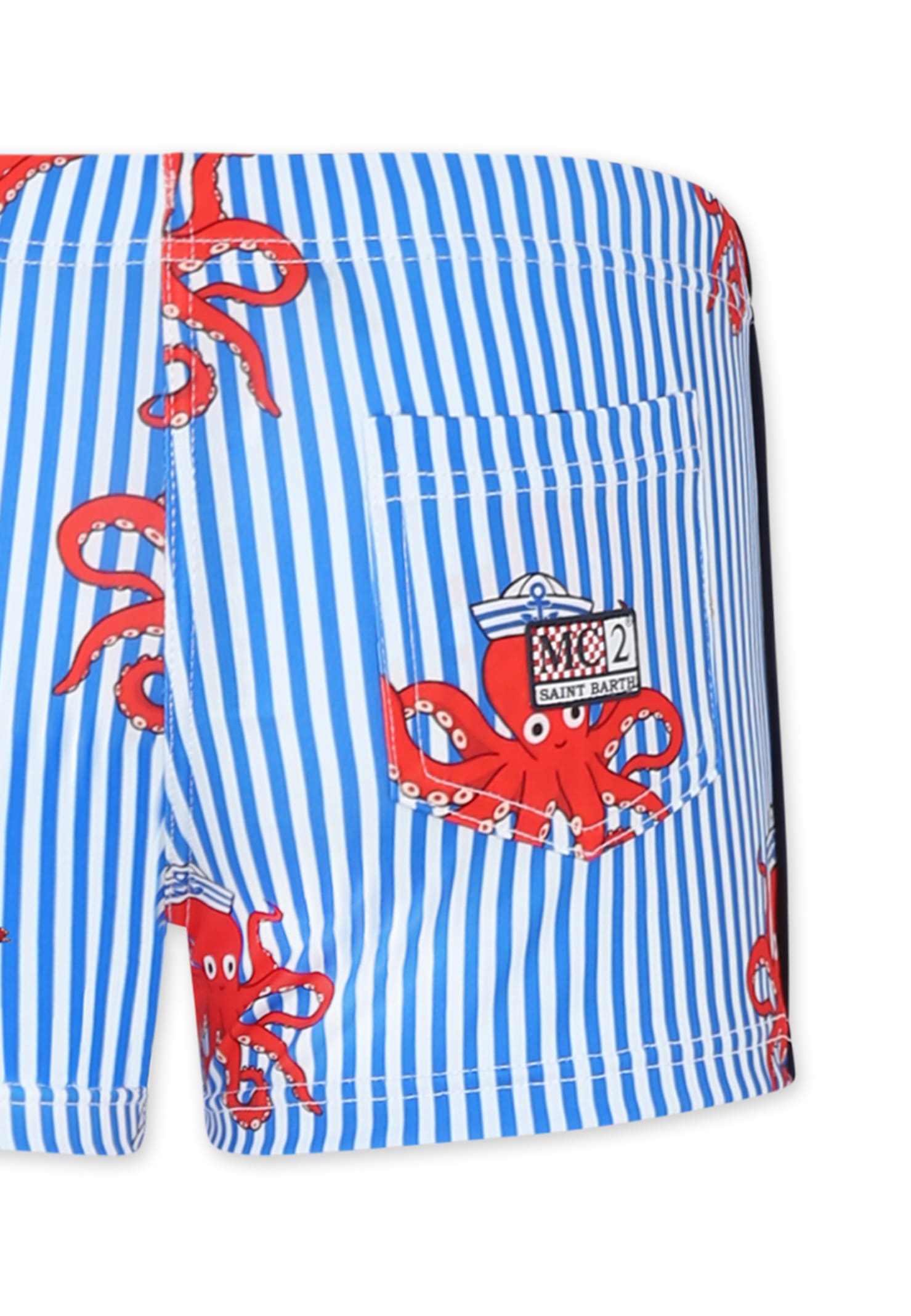 Shop Mc2 Saint Barth Light Blue Swim Short For Boy With Octopus
