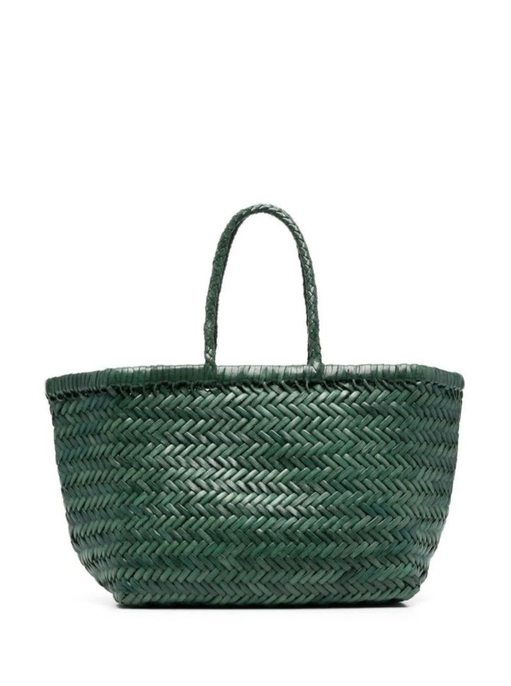 triple Jump Green Handbag With Two Top Handles And Woven Design In Leather Woman