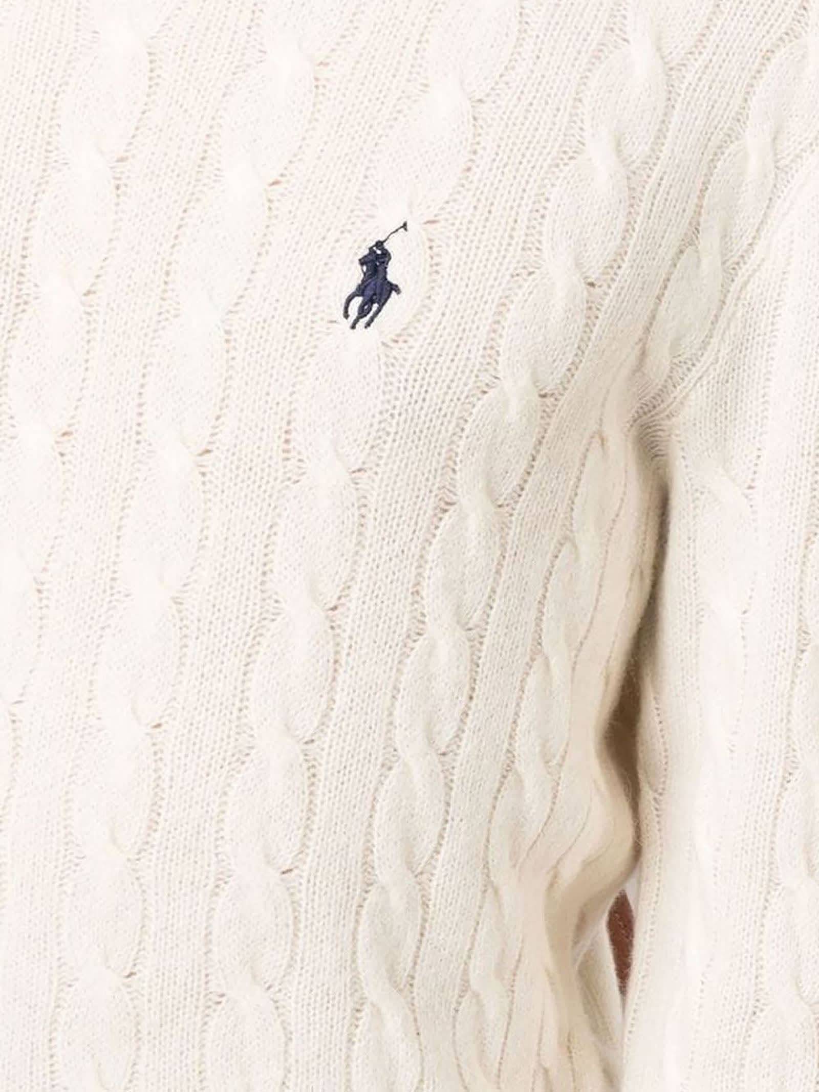 Polo Ralph Lauren Textured Cable Knit Sweater With Round Neckline And Fitted Silhouette In White