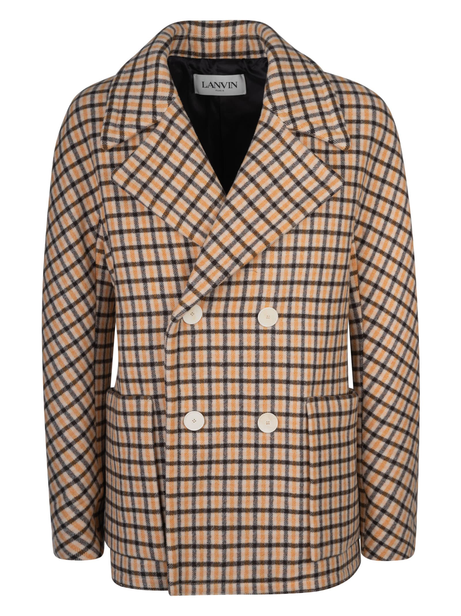 Shop Lanvin Double-breast Check Jacket In Brown/orange