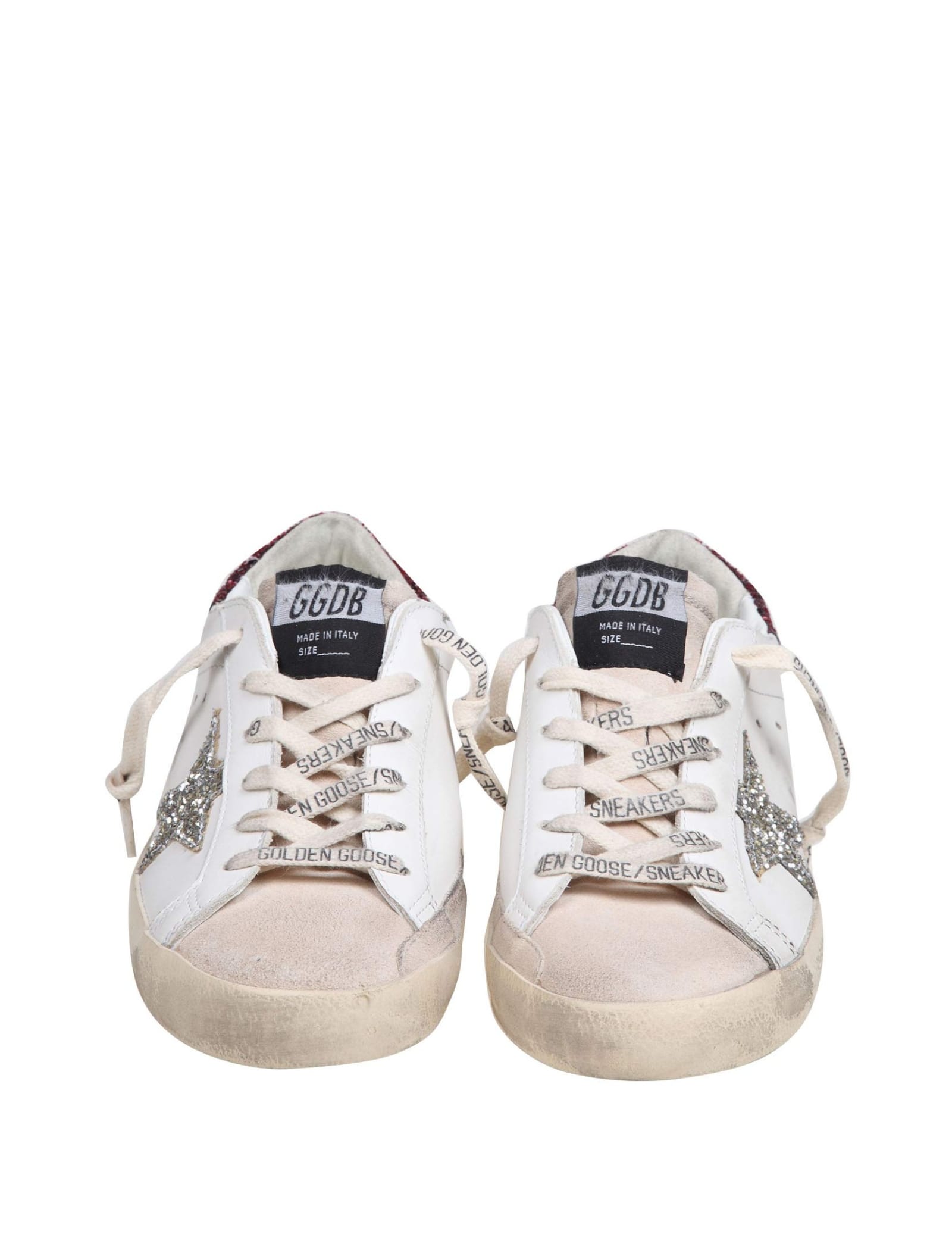 Shop Golden Goose Super Star Sneakers In White/bordeaux Leather And Suede In Wht Bord Sil