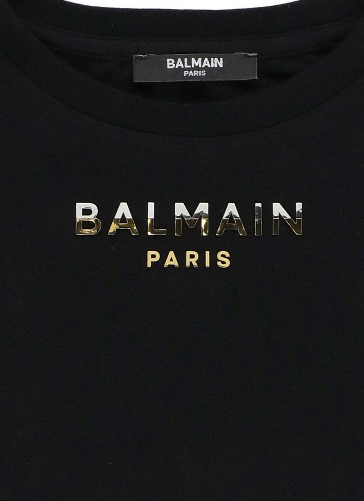 Shop Balmain Logo Lettering Crewneck T-shirt In Black