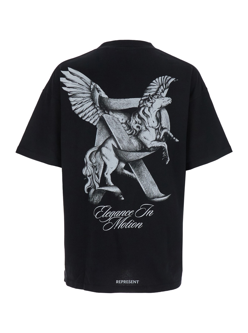 Represent Elegance Unicorn Black Crewneck T-shirt With Logo Print On The Front And Maxi Print On The Rear In C