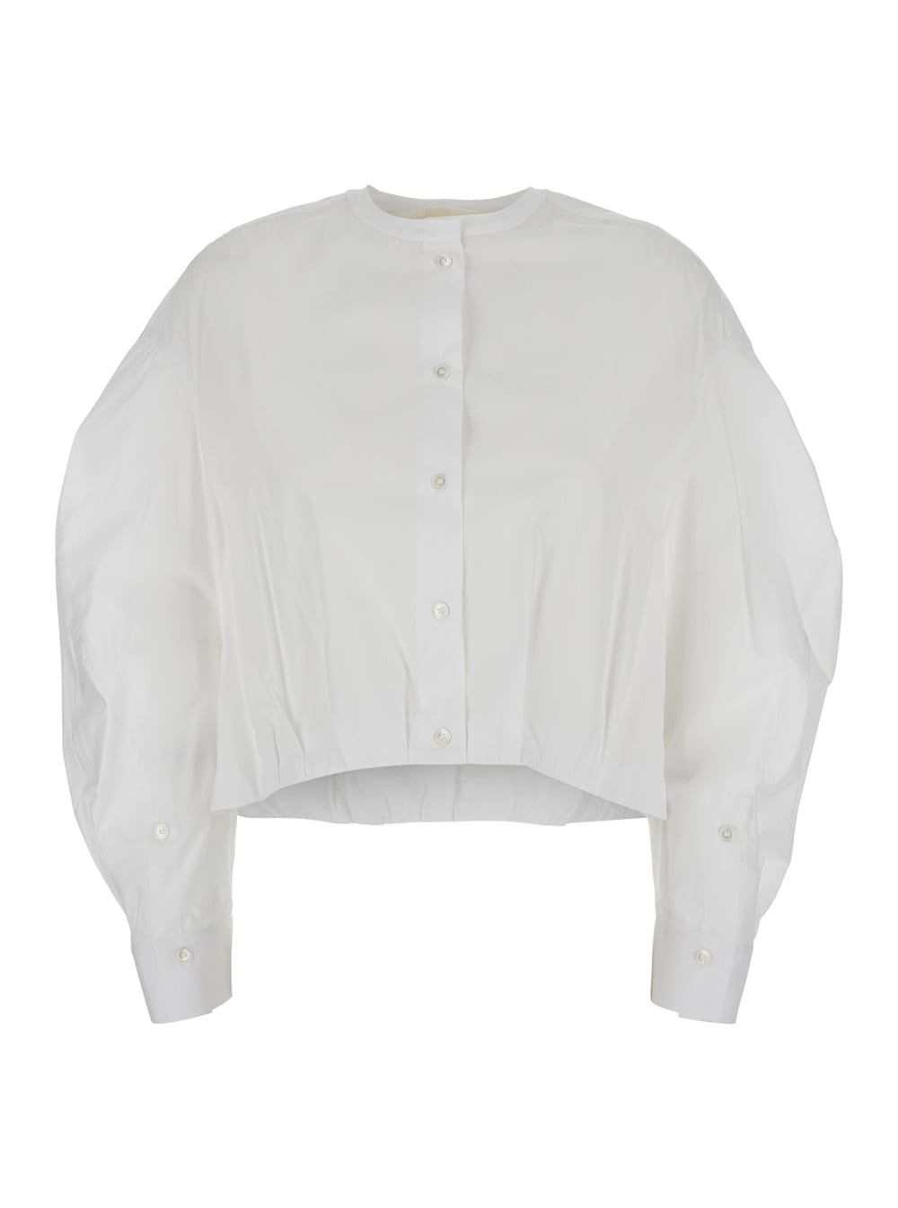 White Shirt With Mandarin Collar And Pence Details In Cotton Woman