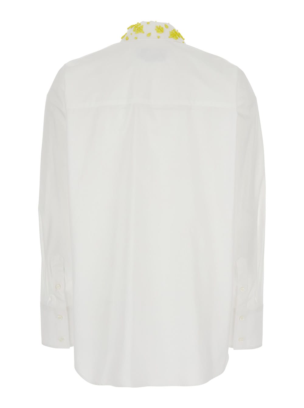 Msgm White Shirt With Classic Collar And Front Embellishment
