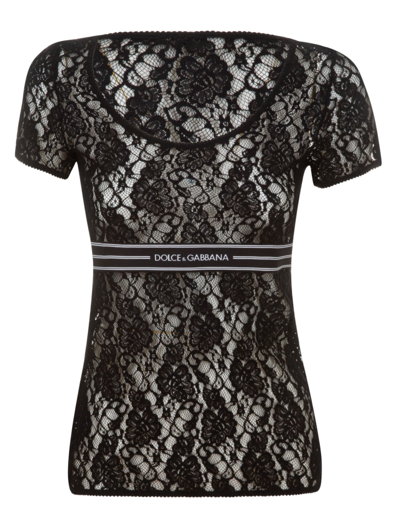 DOLCE & GABBANA FLORAL LACE LOGO T-SHIRT,11312423