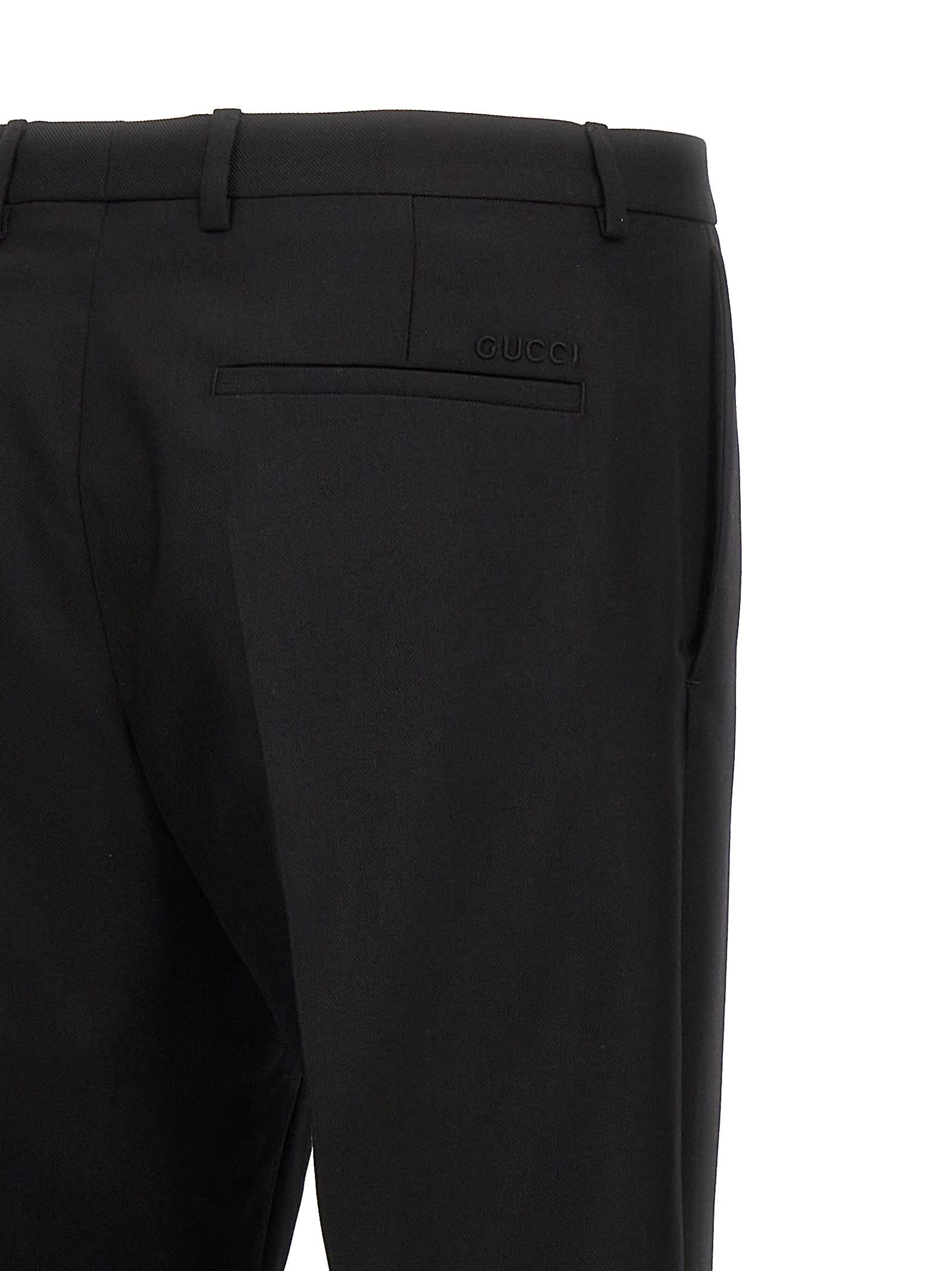 Shop Gucci Twill Trousers In Black