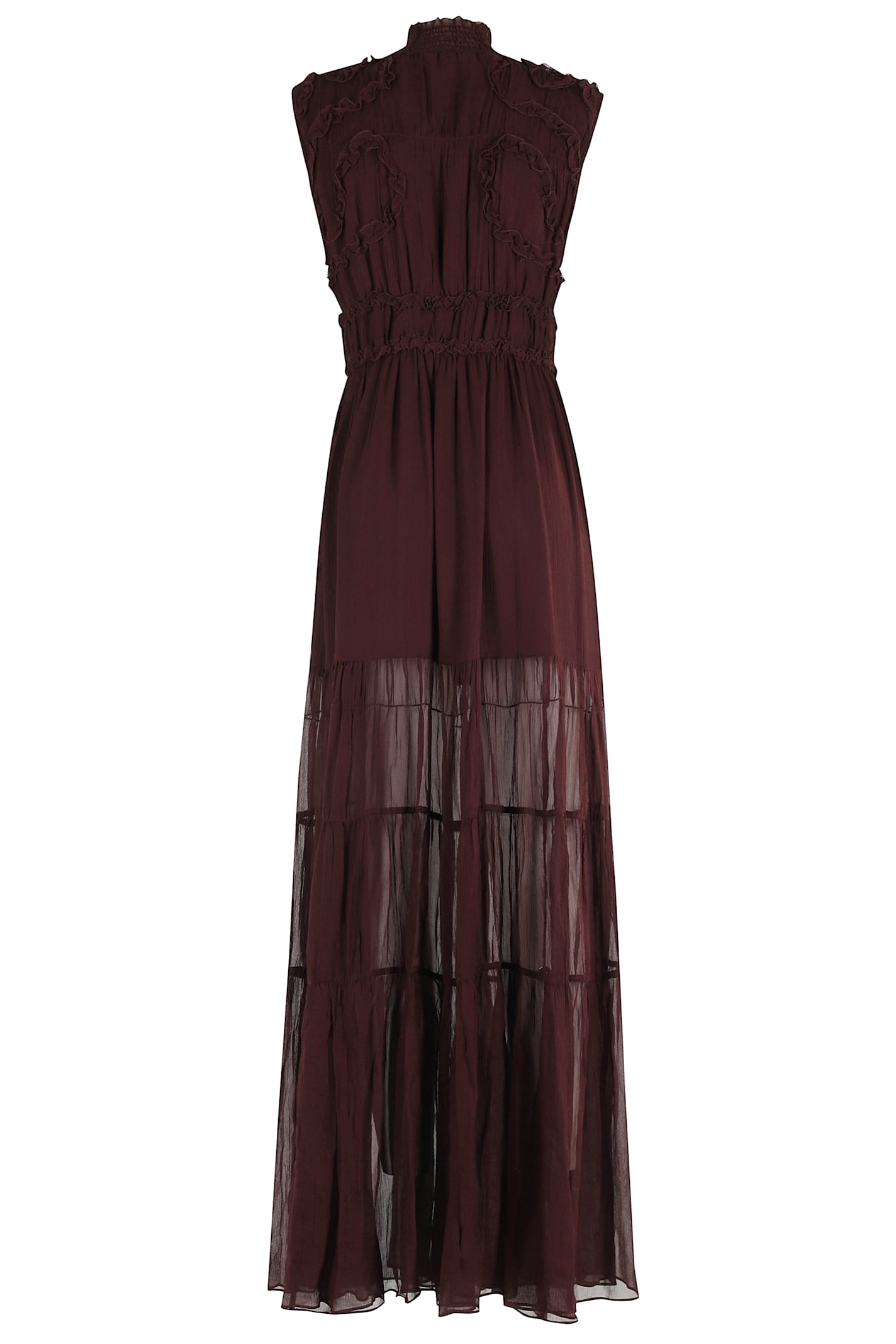 Ulla Johnson Verona Ruffled Smocked Silk-crepon Gown In Brown
