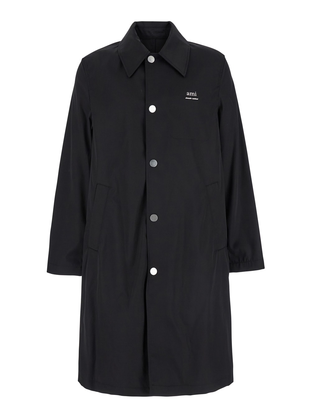 Ami Alexandre Mattiussi Black Coat With Classic Collar And Front Button Closure In Cotton Blend Man