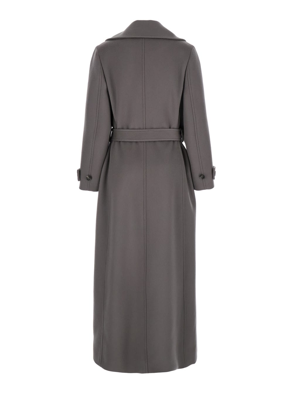 Shop Alberta Ferretti Grey Double-breasted Long Coat With Notched Wide Revers In Wool Blend Woman