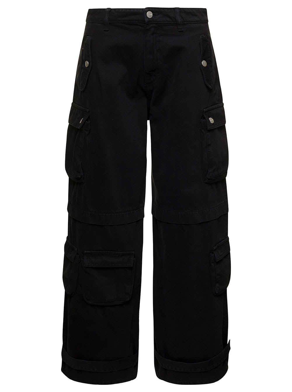 rosalia Black Low Waisted Cargo Jeans With Patch Pockets In Cotton Denim Woman