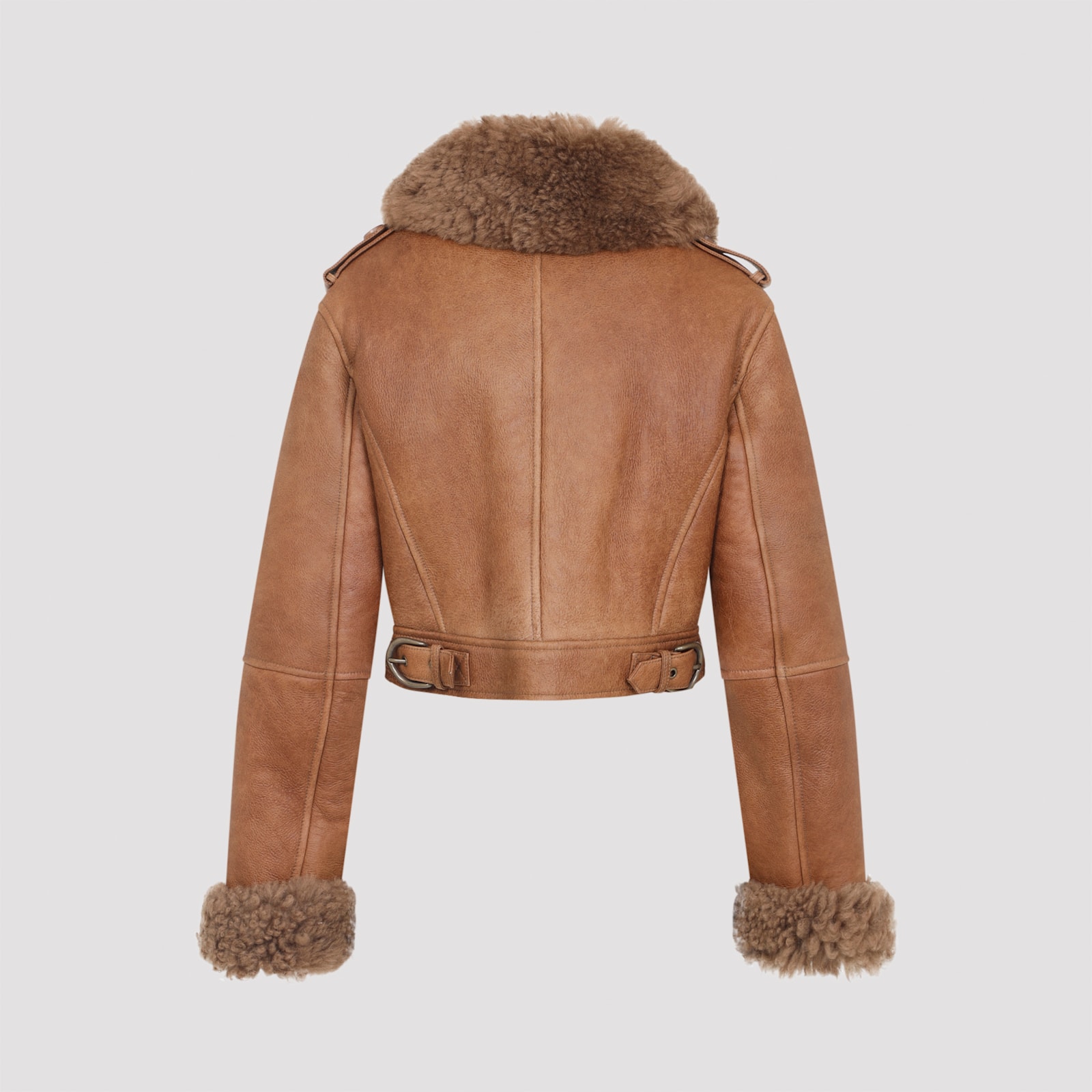 Chloé Cropped Shearling-trimmed Leather Jacket In Brown
