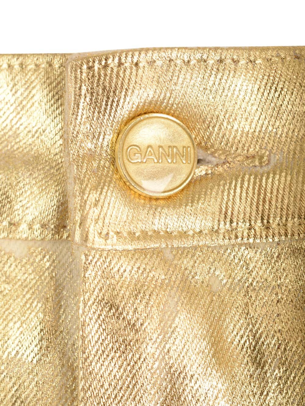 Shop Ganni Gold Foil Jeans