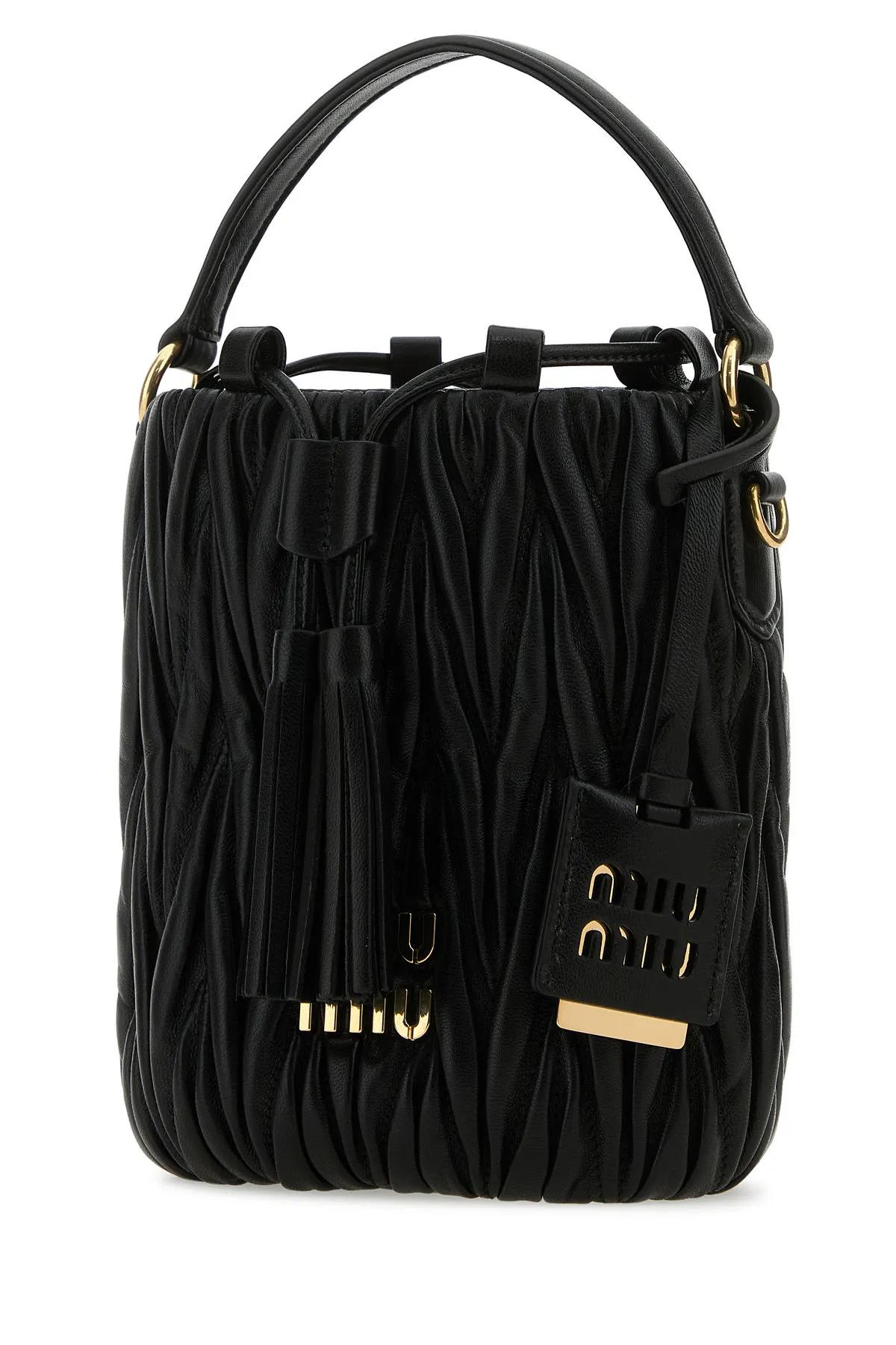 Shop Miu Miu Black Nappa Leather Bucket Bag