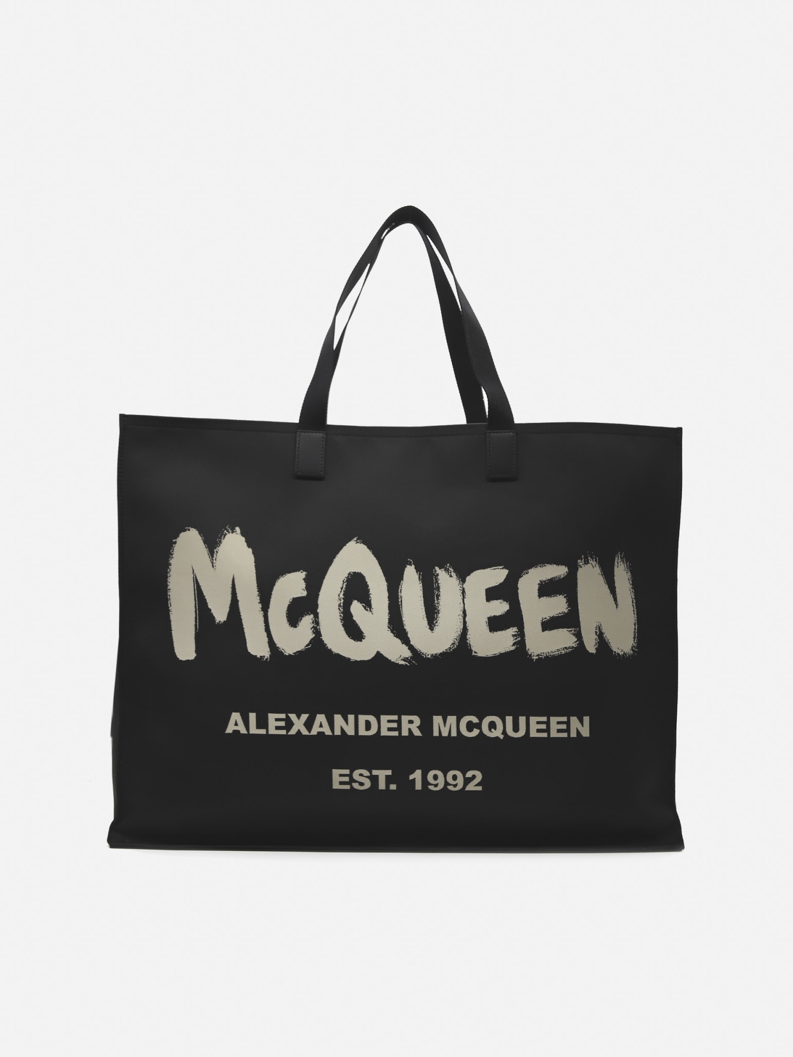 Alexander McQueen East West Tote Bag In Nylon With Graffiti Print