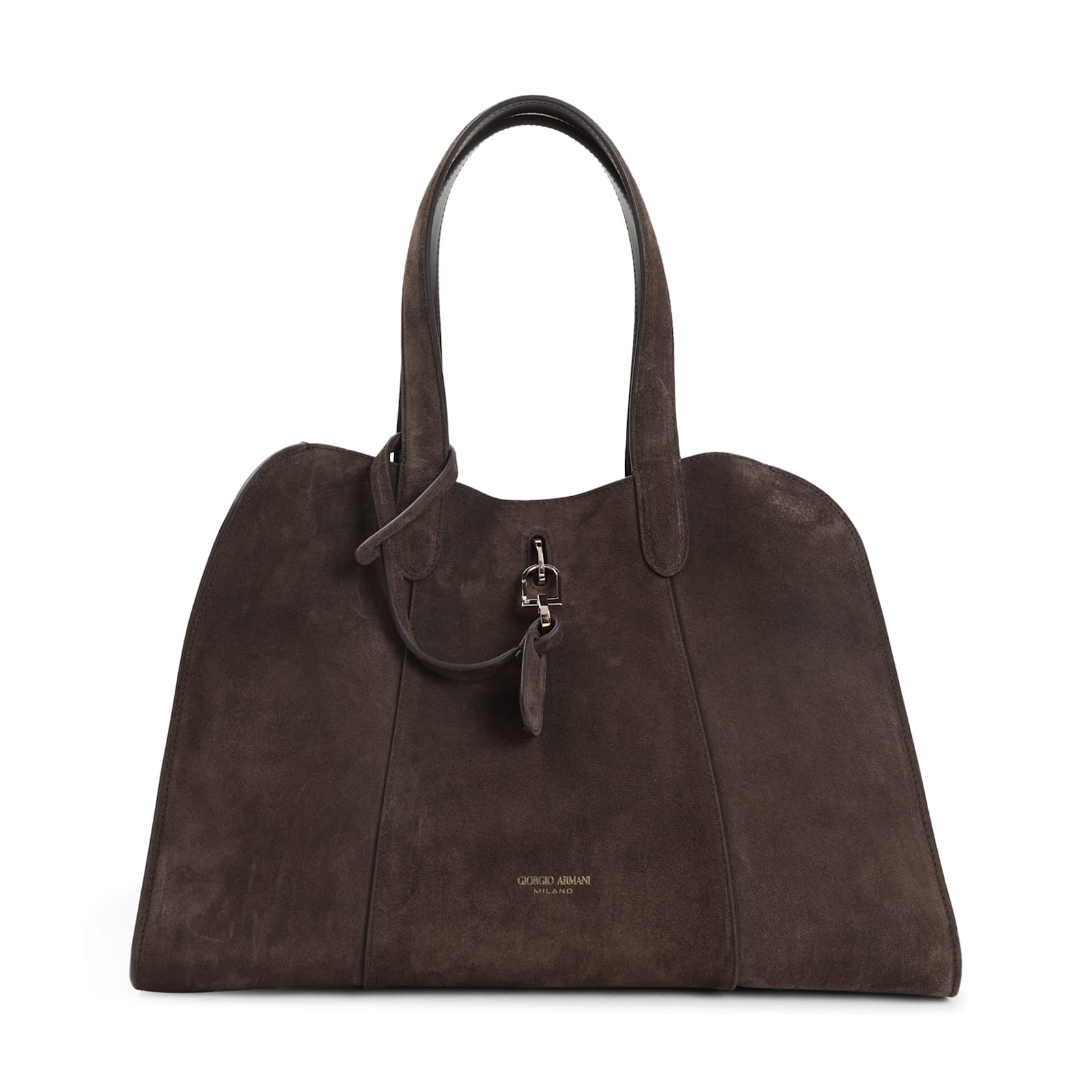 Giorgio Armani Suede Calf Leather Handbag In Brown
