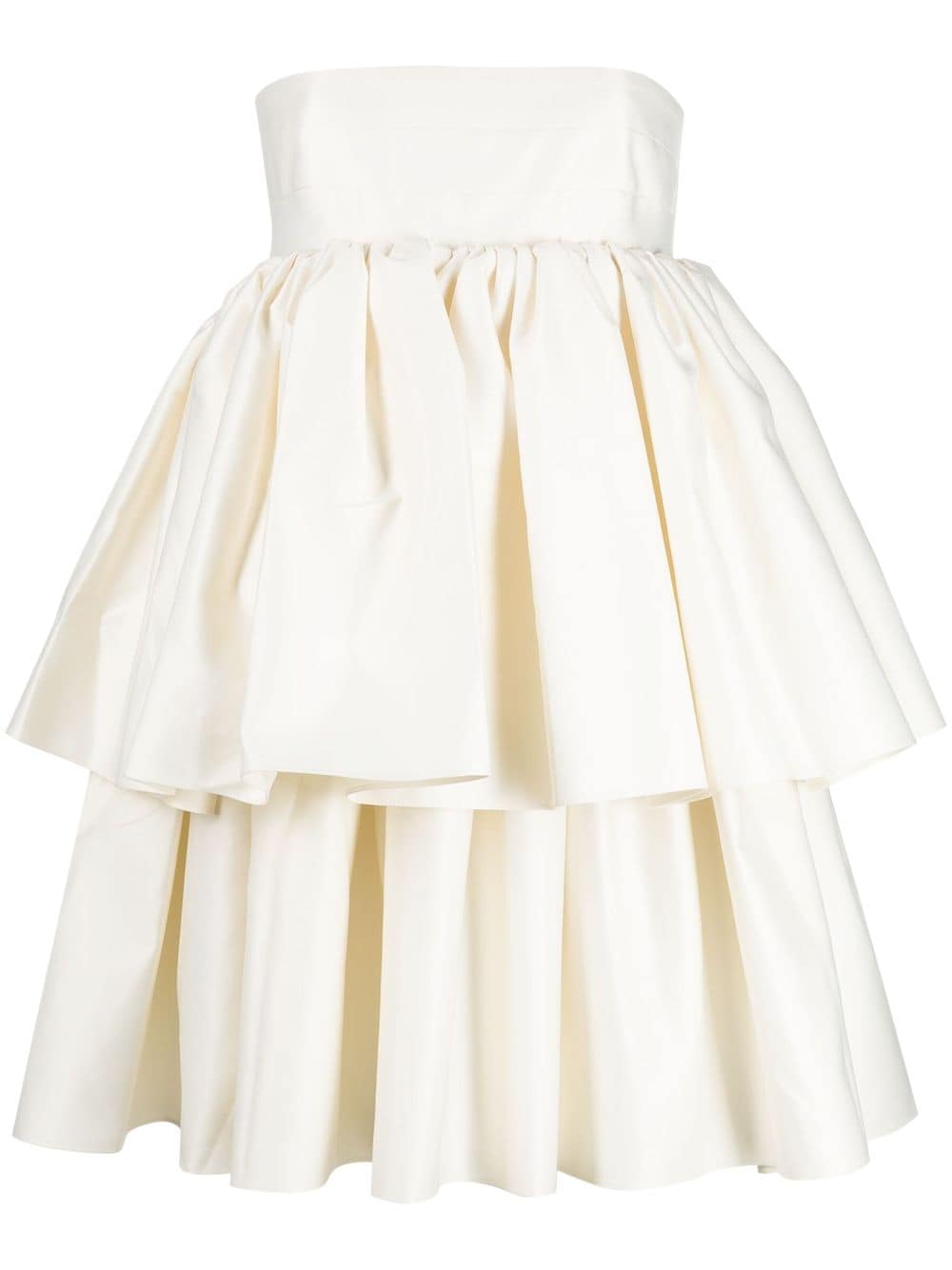 Rotate Birger Christensen Strapless Ruffled Tiered Duchesse-satin Mini Dress In Egret