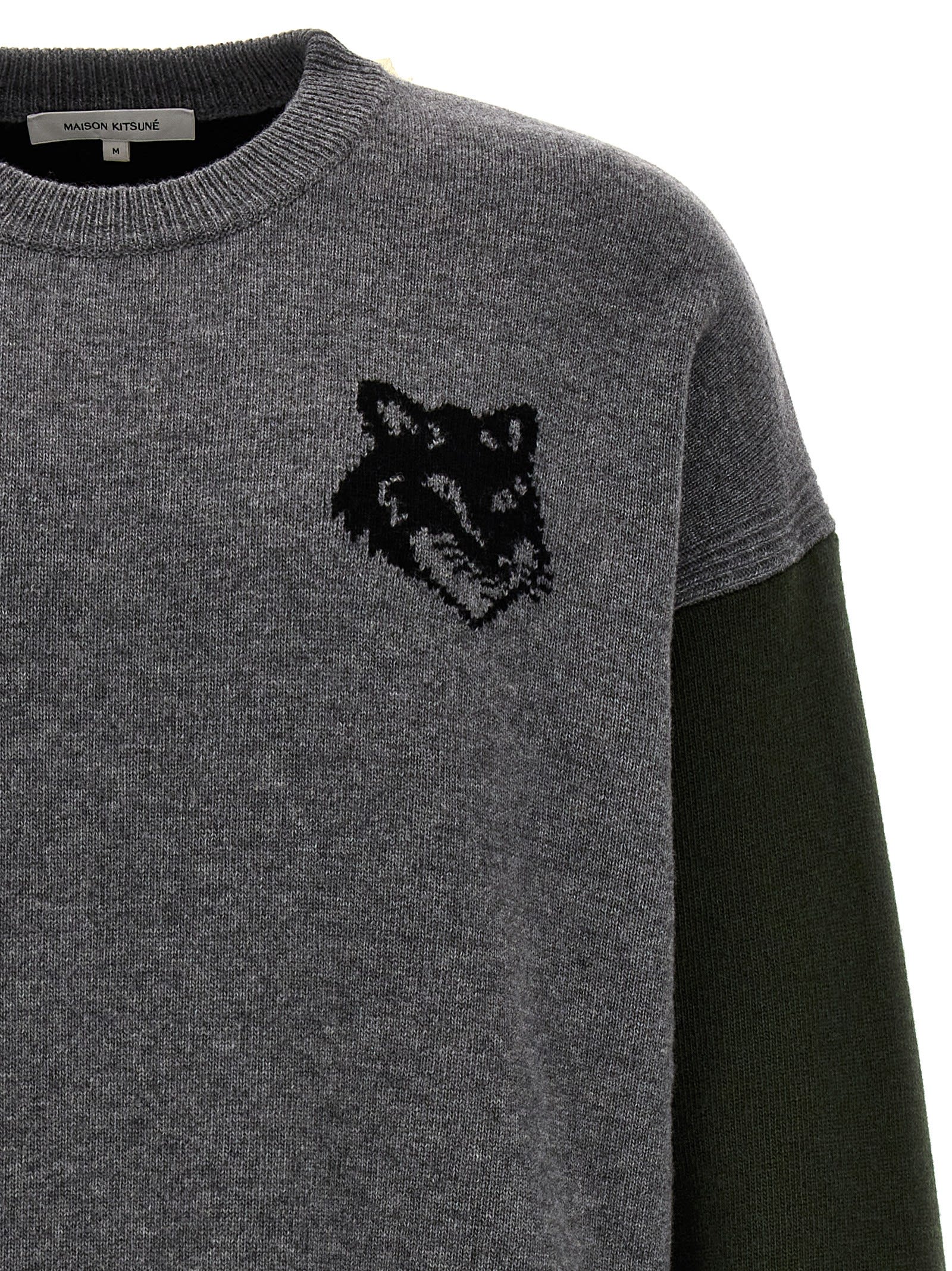 Shop Maison Kitsuné Fox Head Sweater In Grey Melange Black