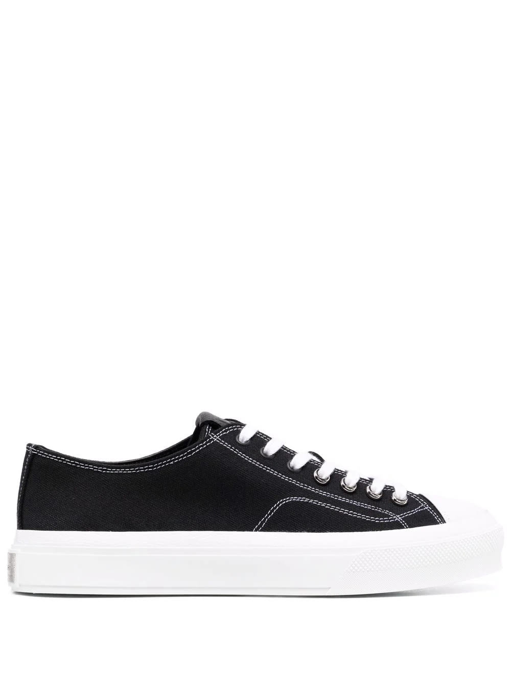 Givenchy Man Black And White City Sneakers In Canvas And Grain Leather