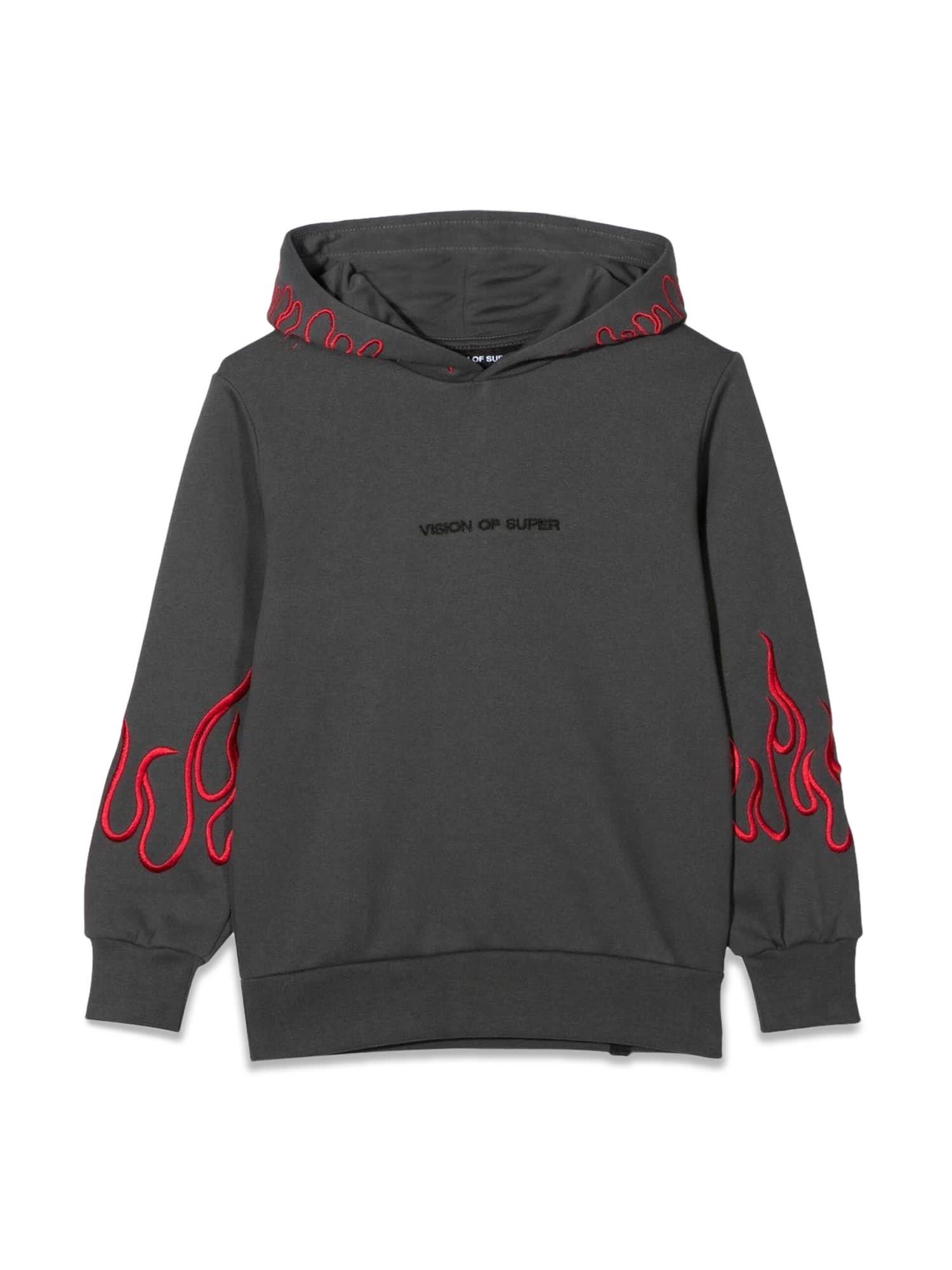 Vision of Super Embroidered Red Flames Hoodie