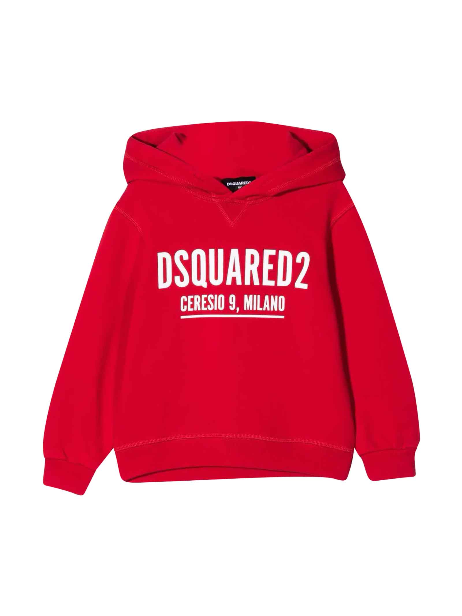 Dsquared2 Red Teen Sweatshirt With Hood And White Print Dsquared Kids