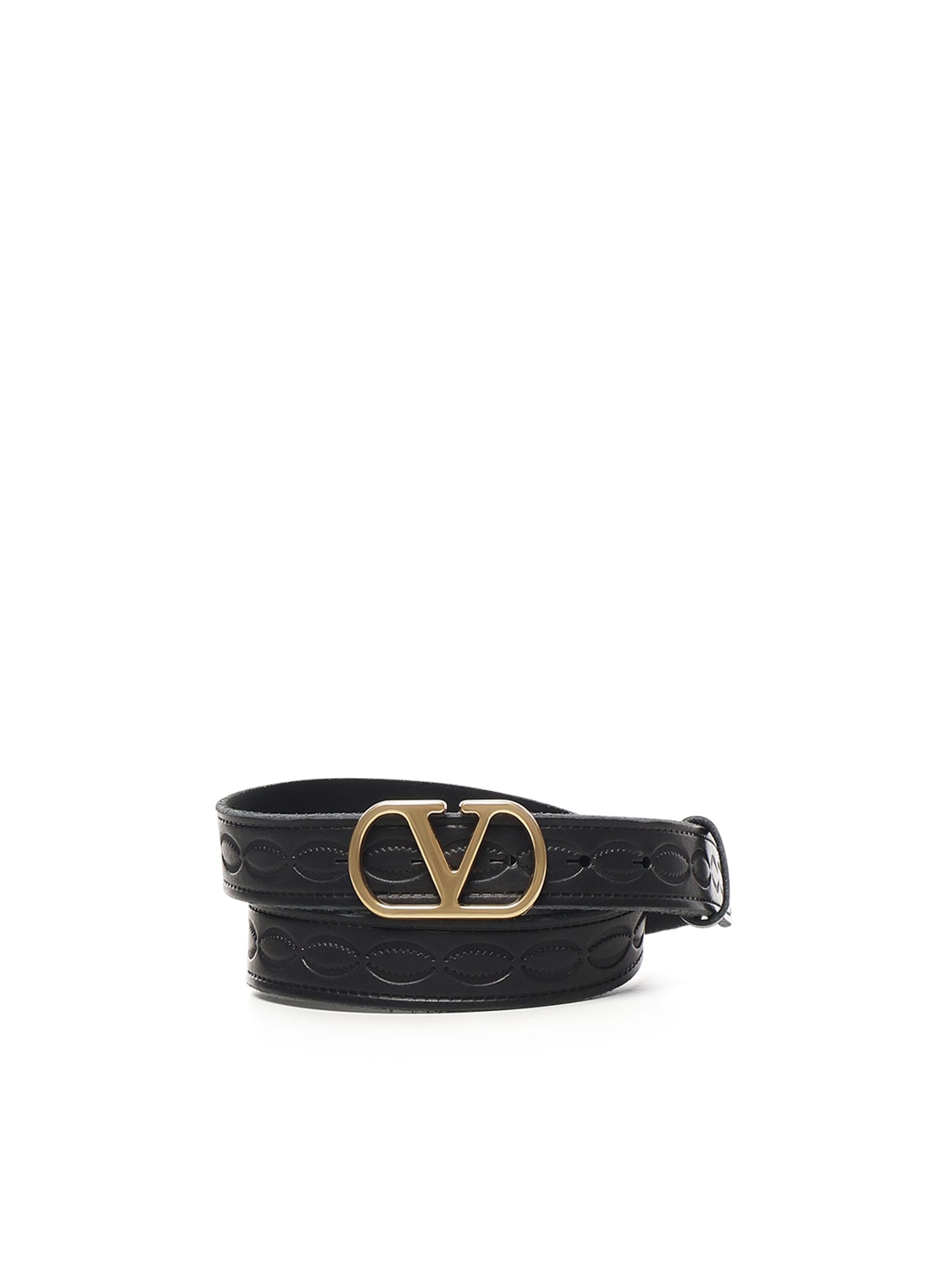 Valentino Vlogo Singature Leather Belt In Black