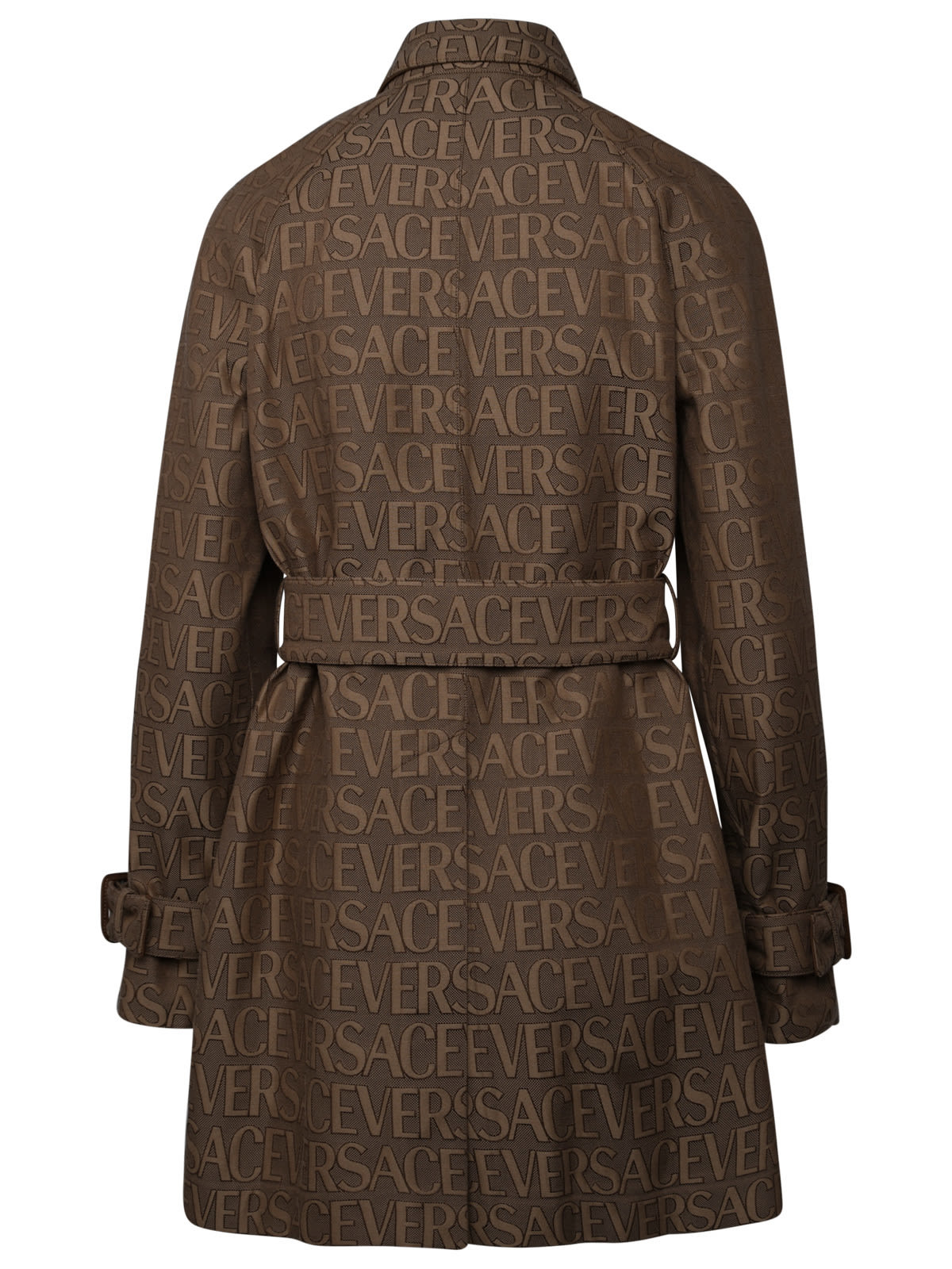 Shop Versace Brown Cotton Blend Trench Coat In Beige