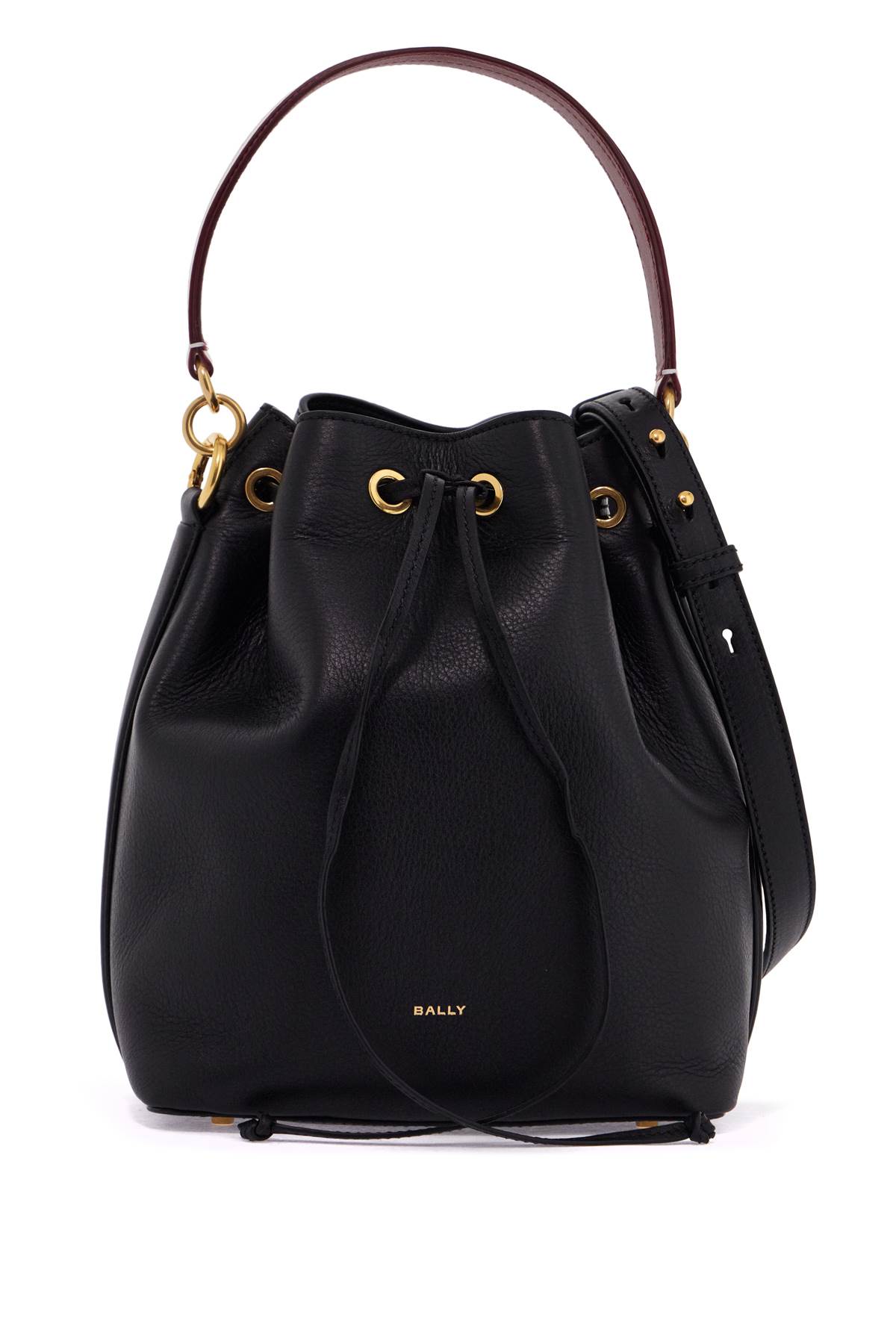 Shop Bally Bucket Bag With Drawstring Closure In Black+oro (black)