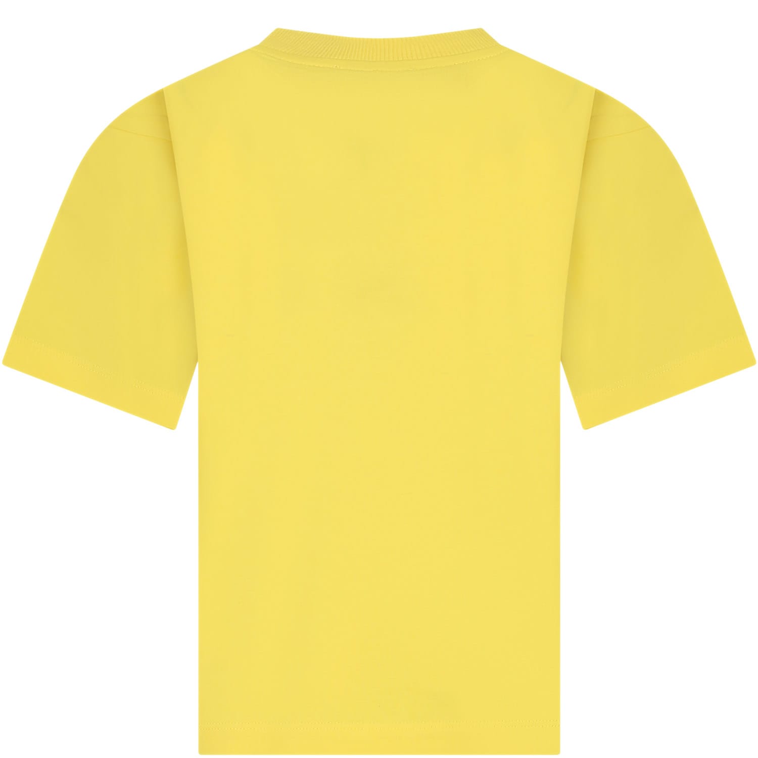Shop Moschino Yellow T-shirt For Kids With Multicolor Print And Logo