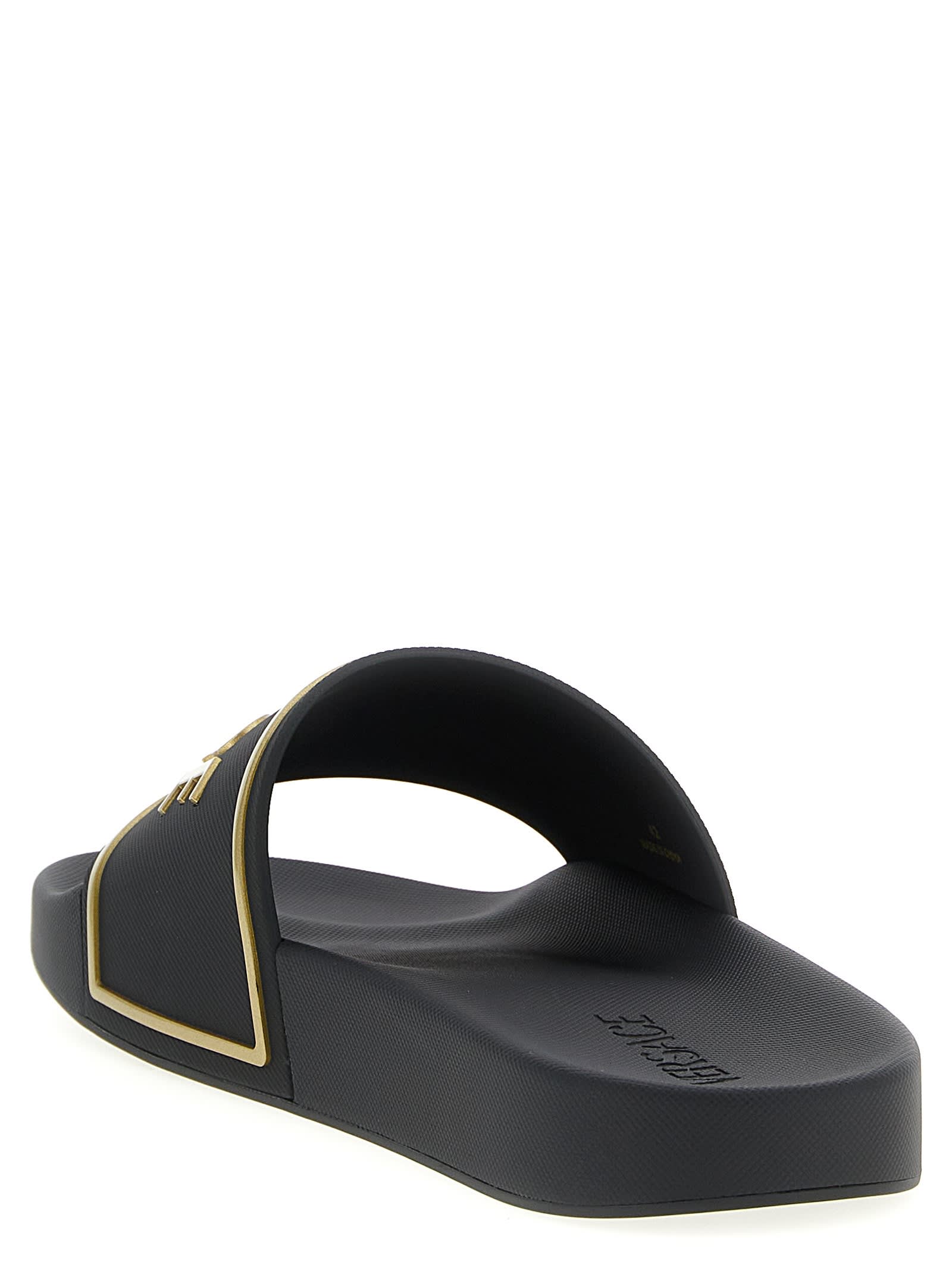 Versace Black Sandals With Logo Printed On The Front In Black