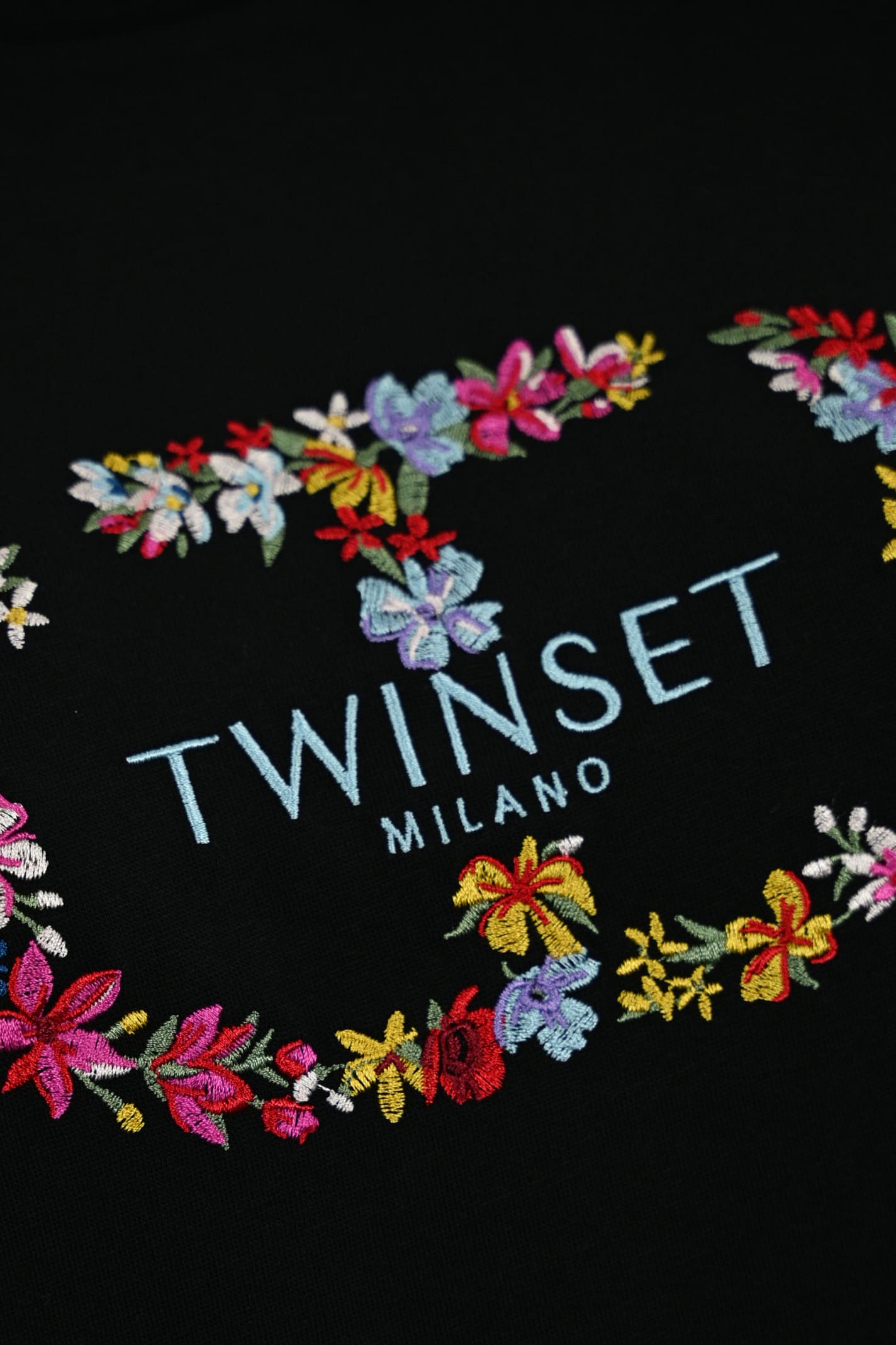 Shop Twinset T-shirt With Floral Embroidery In Nero