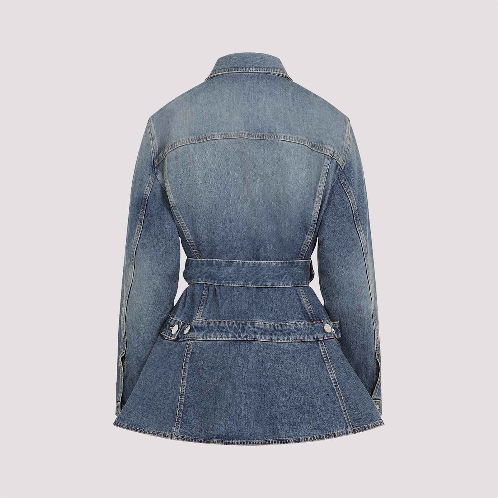 Alaïa Womens Bleu Vintage Peplum-hem Belted Denim Jacket In Bleu Vintage