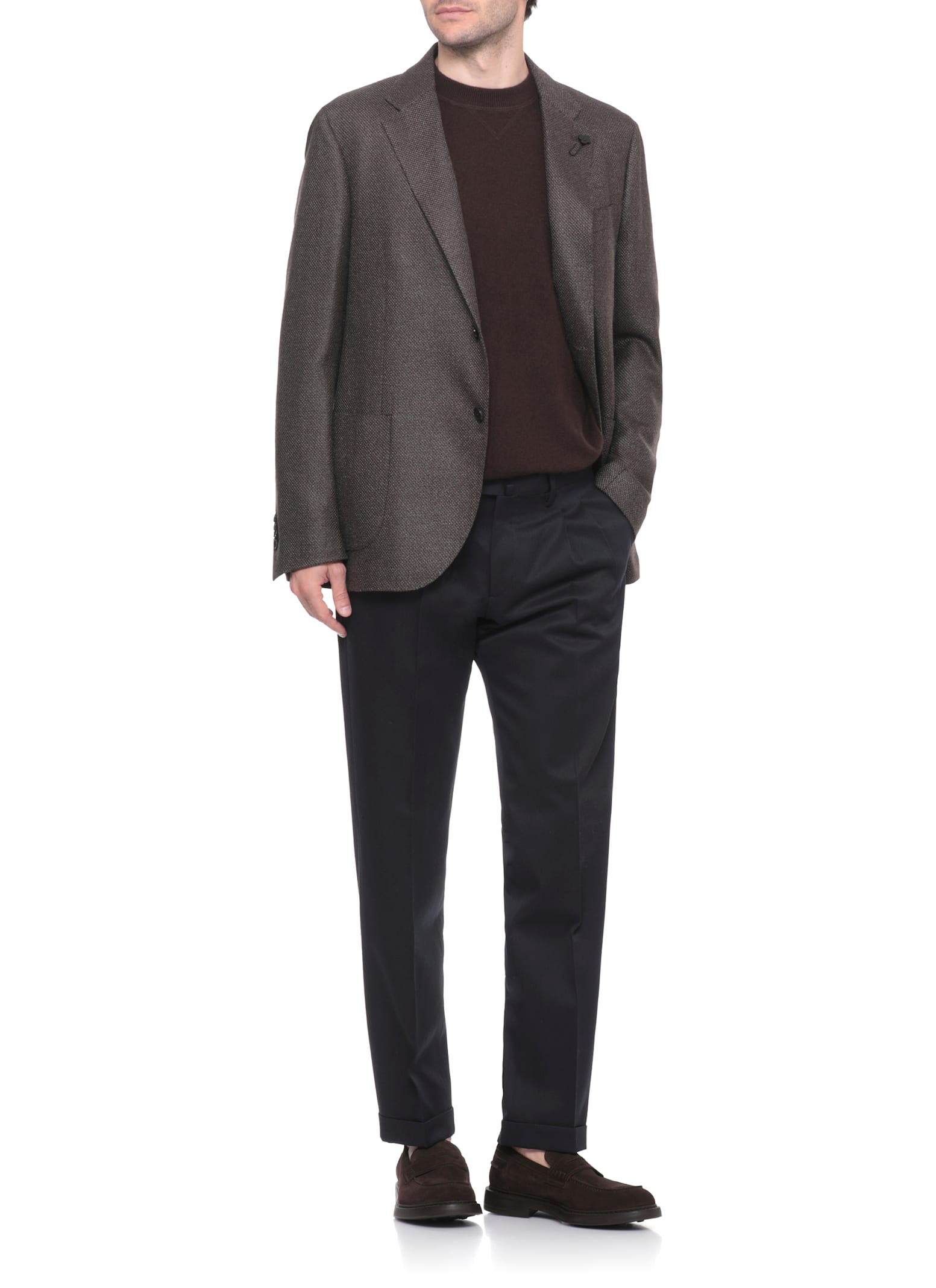 Lardini Wool Blazer With Long Sleeves And Vents In Brown