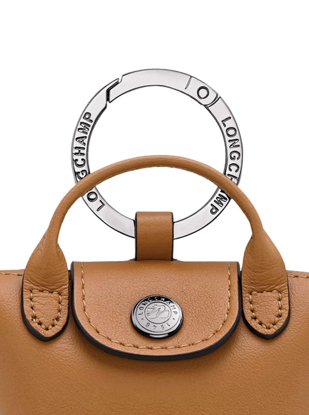 Longchamp Le Pliage Xtra Brown Keyring With Logo Lettering In Leather Woman