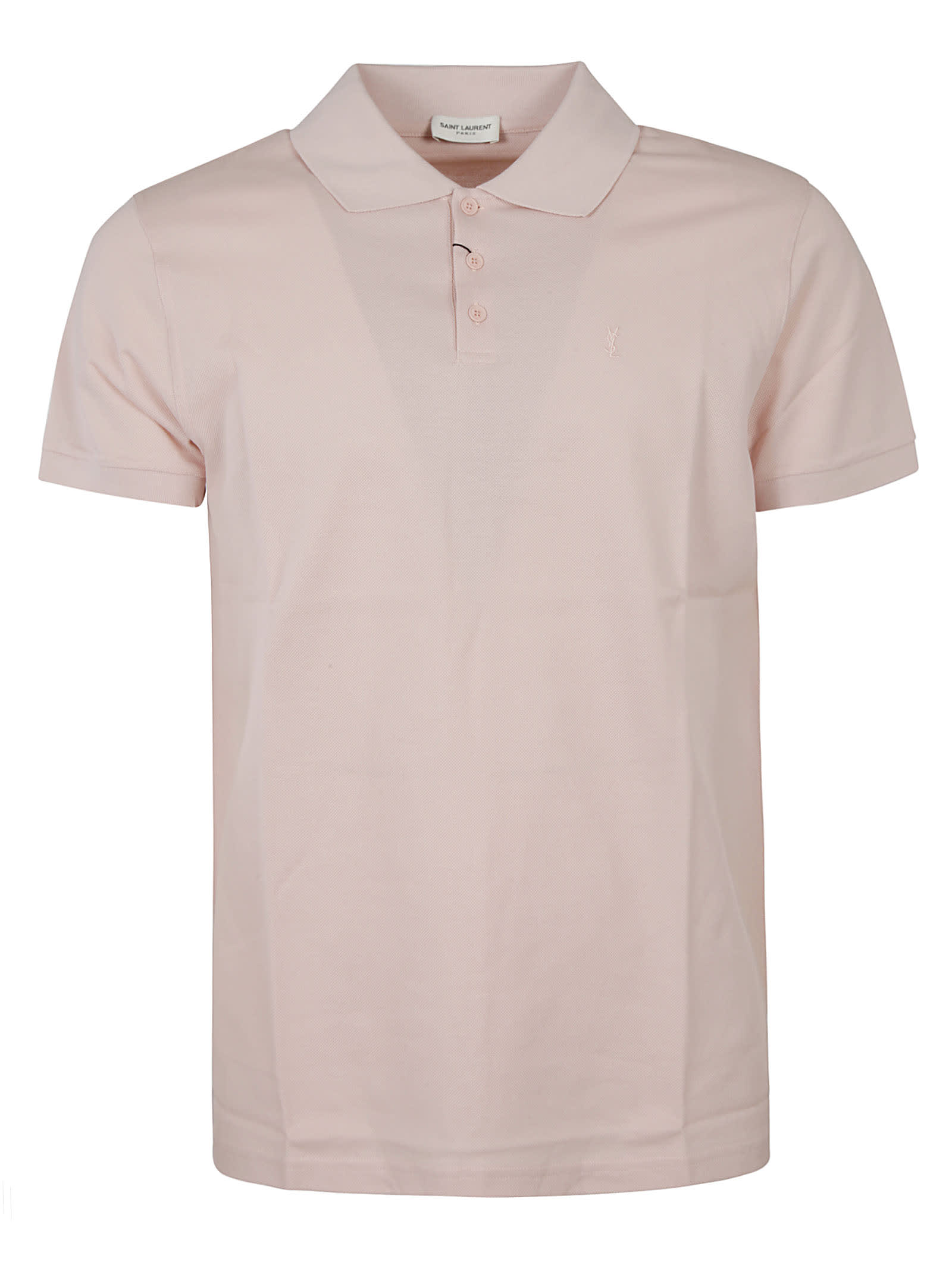 Saint Laurent Logo Embroidered Polo Shirt In Light Pink